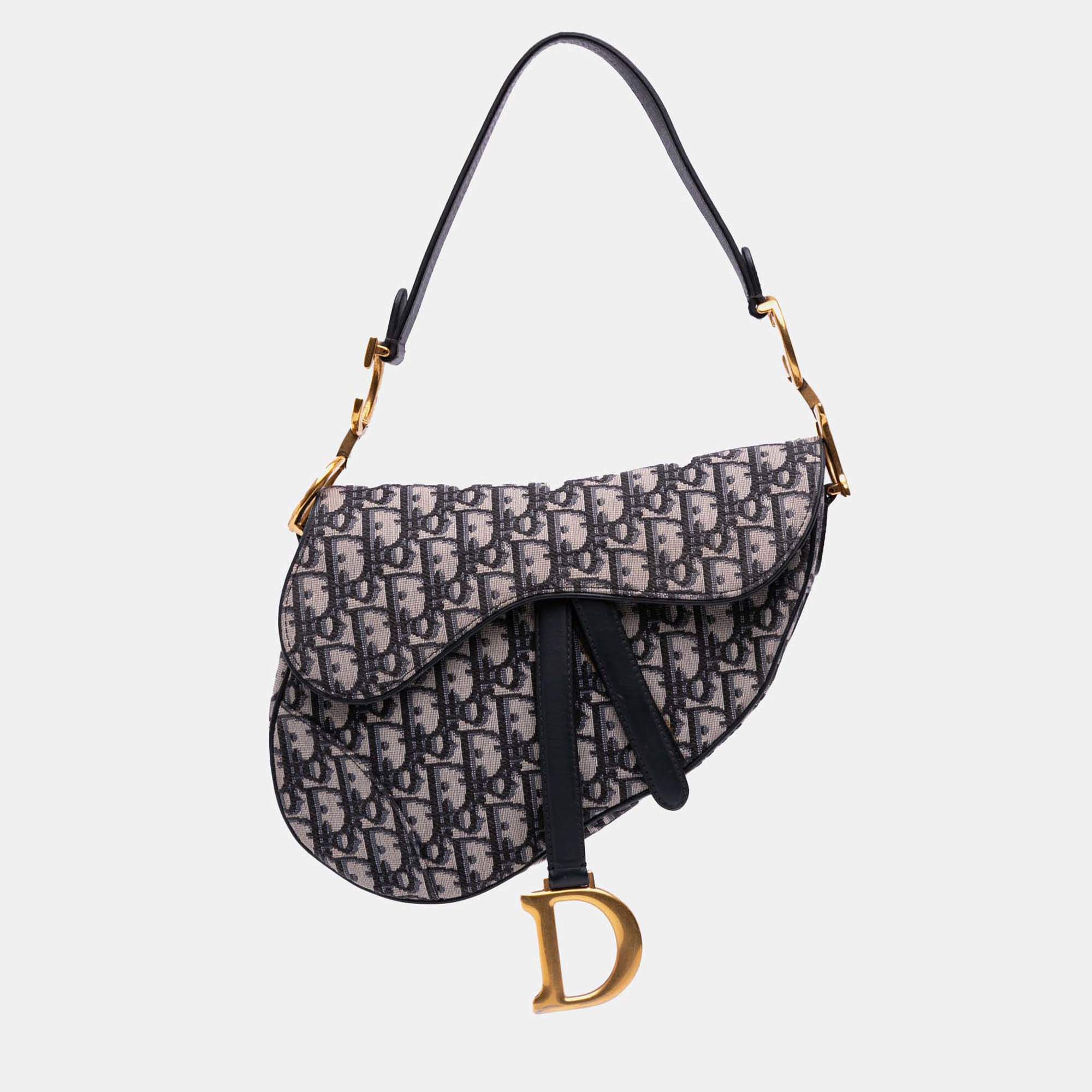 Dior Navy Blue Oblique Canvas Saddle Bag