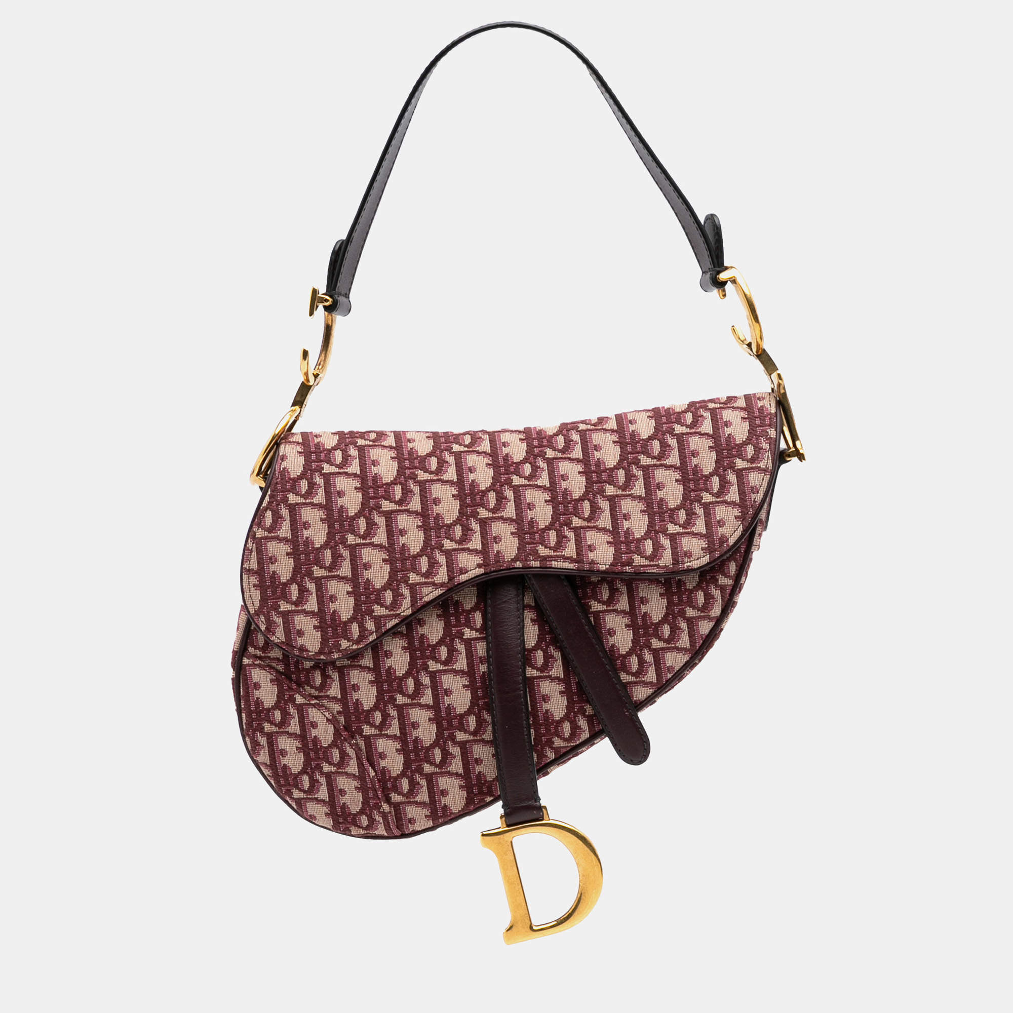 Dior Burgundy Oblique Canvas Saddle Bag