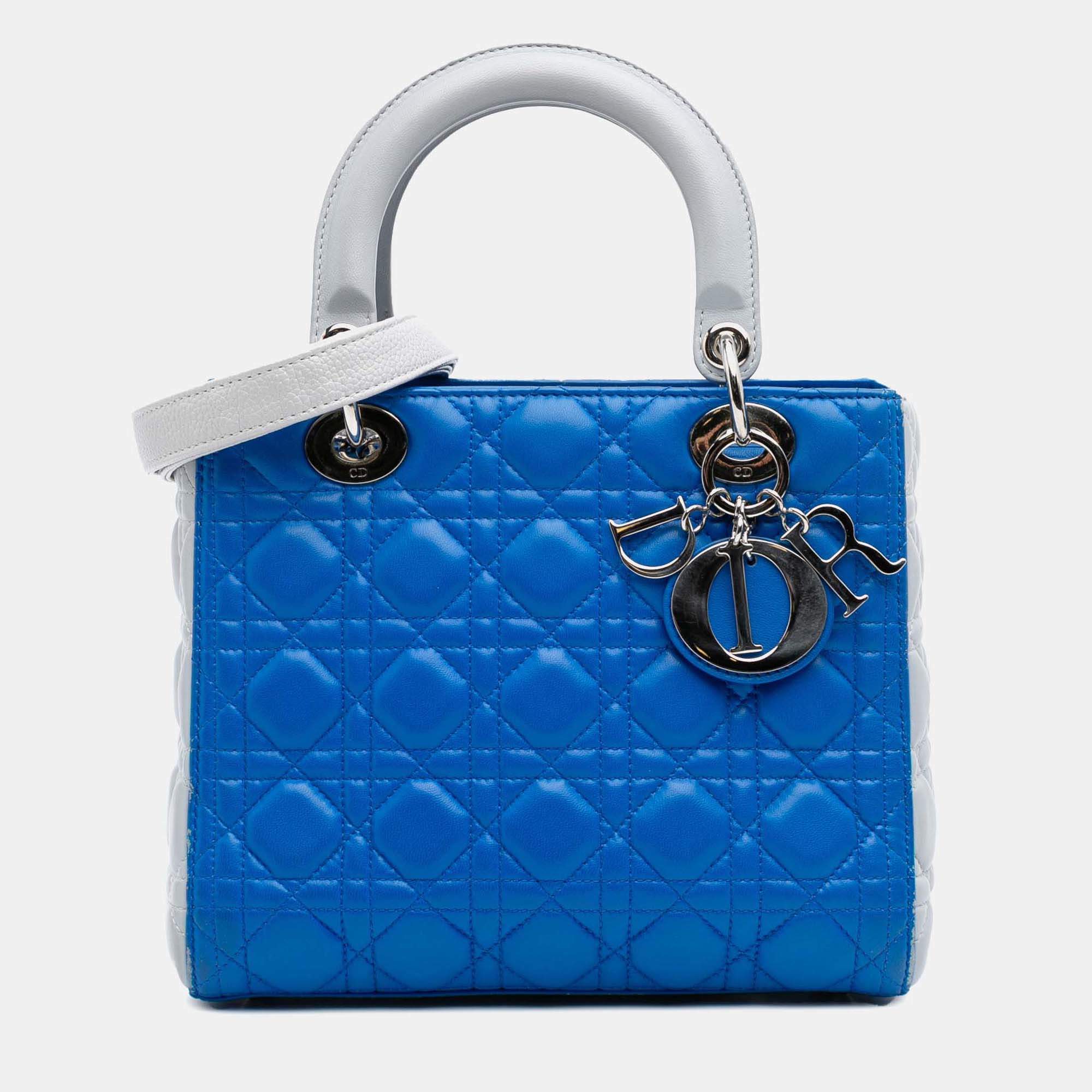 Dior Blue Medium Lambskin Cannage Lady Dior