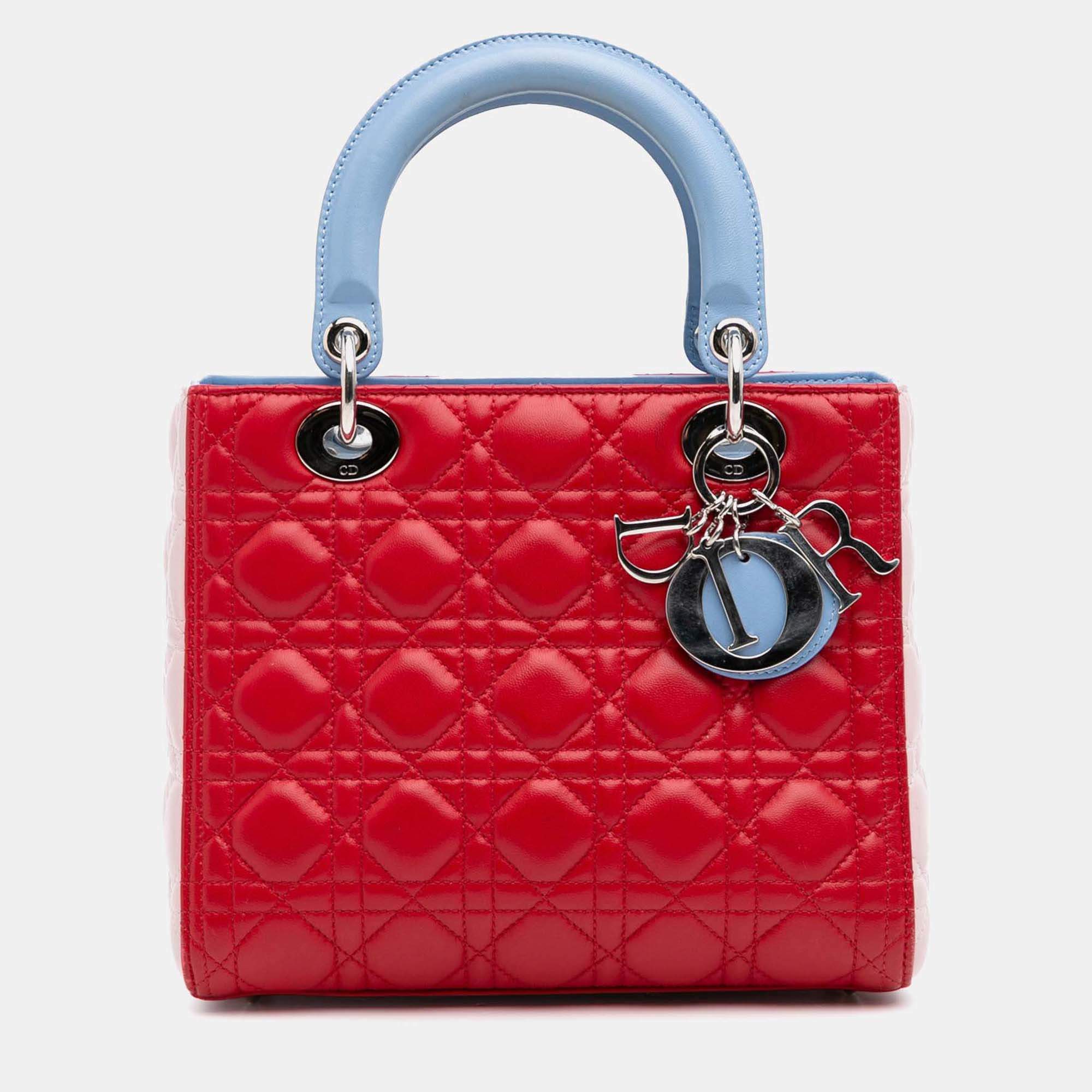 Dior Red Medium Tricolor Lambskin Cannage Lady Dior