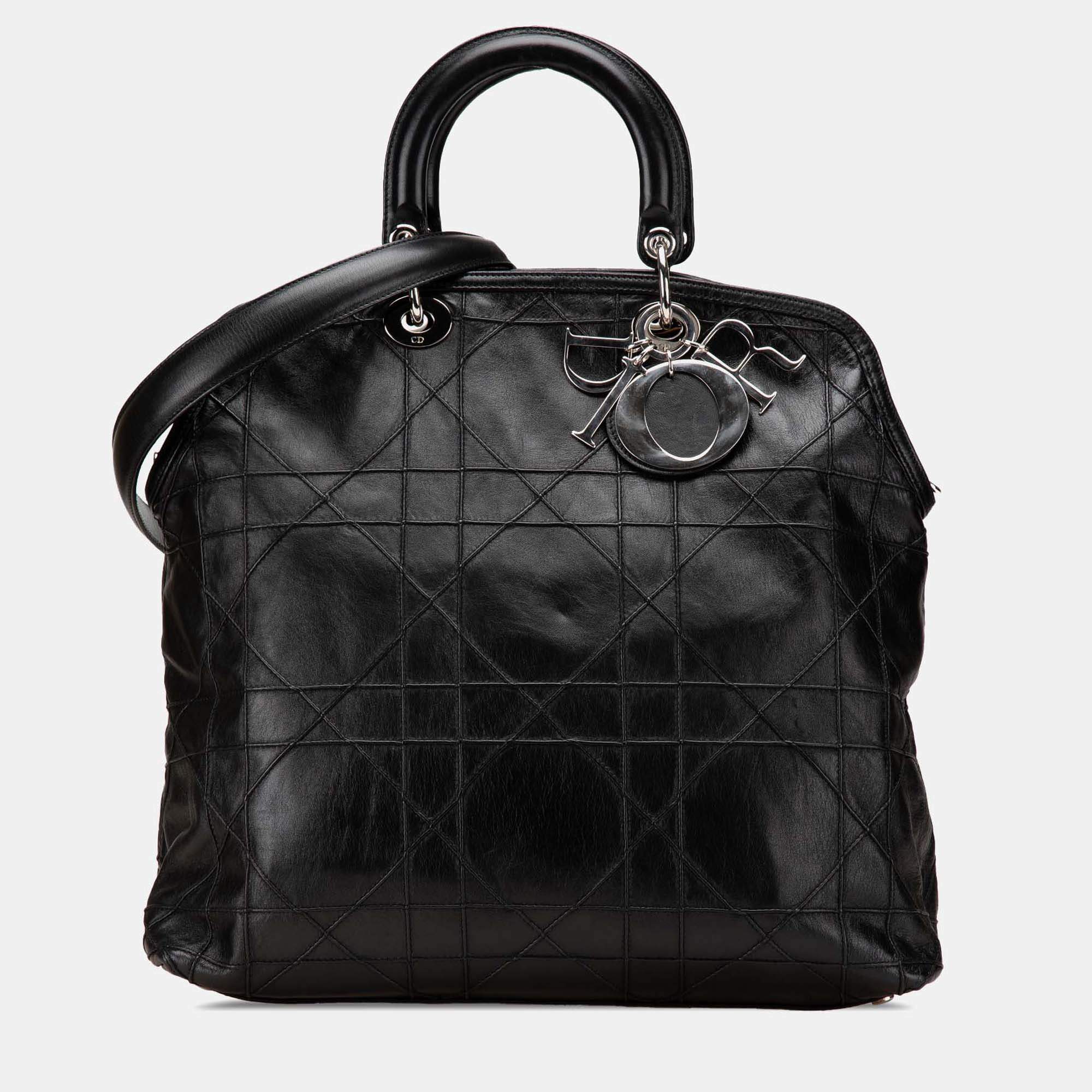 Dior Black Large Lambskin Cannage Polochon Granville Satchel