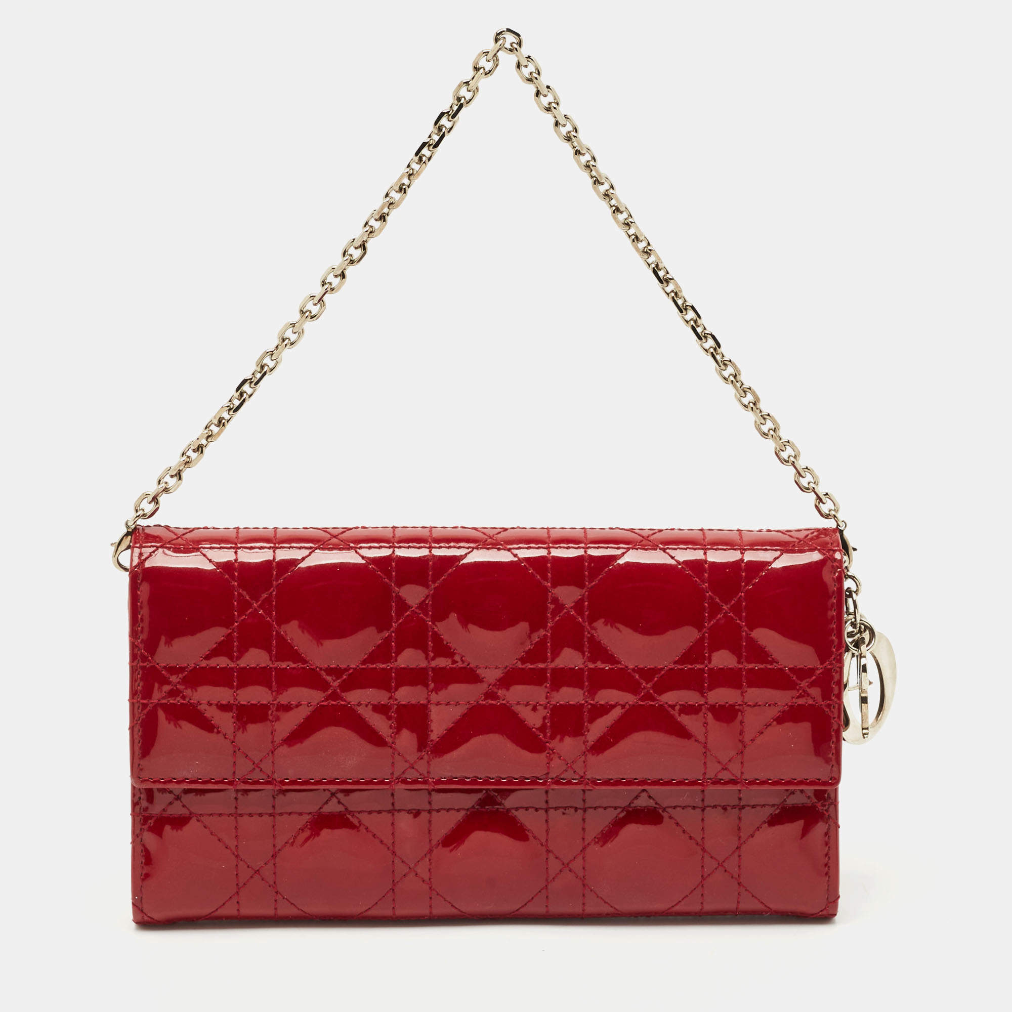 Dior Red Cannage Patent Leather Rendezvous Wallet on Chain