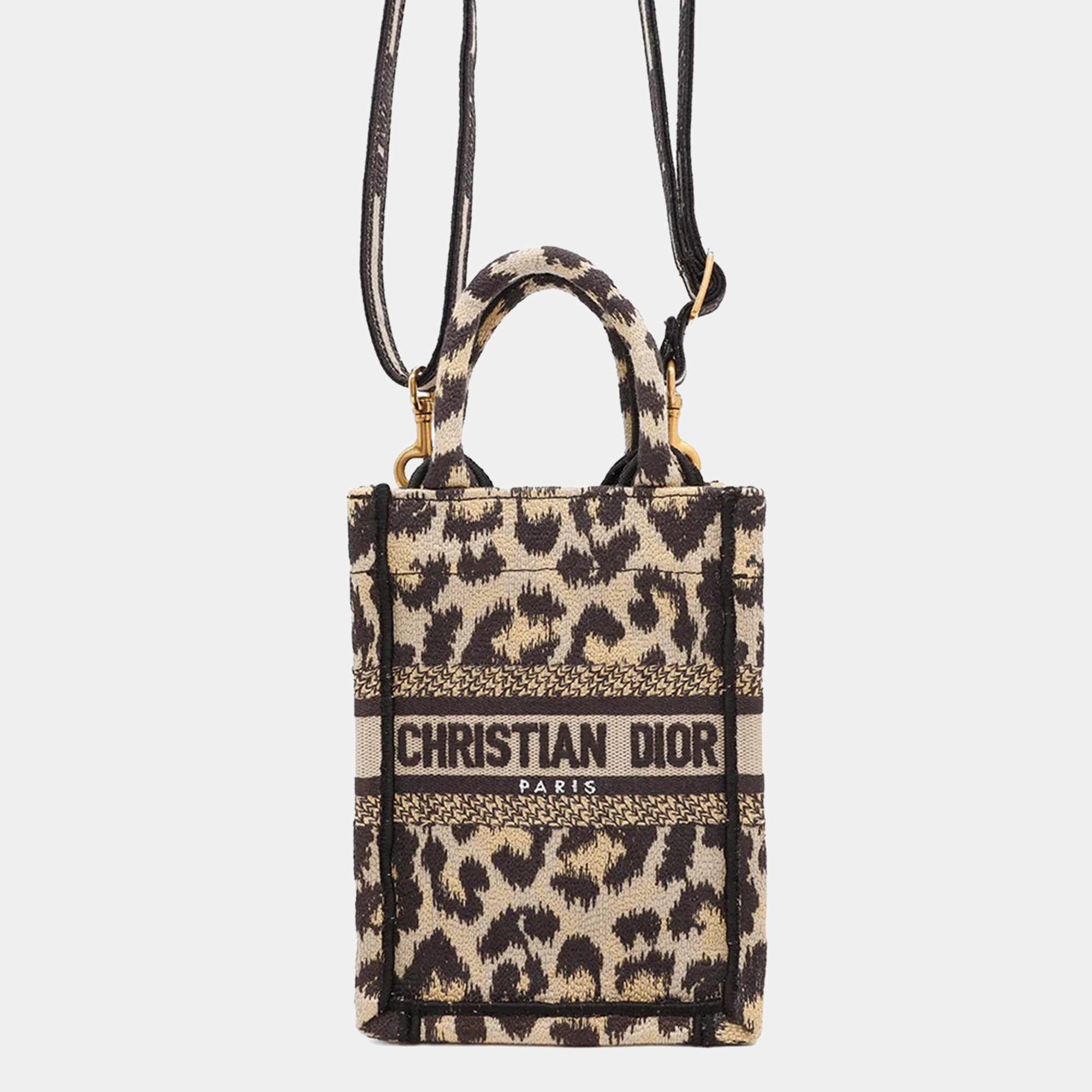 Dior Book Tote 2Way Shoulder Bag Beige/Black Canvas Size Mini