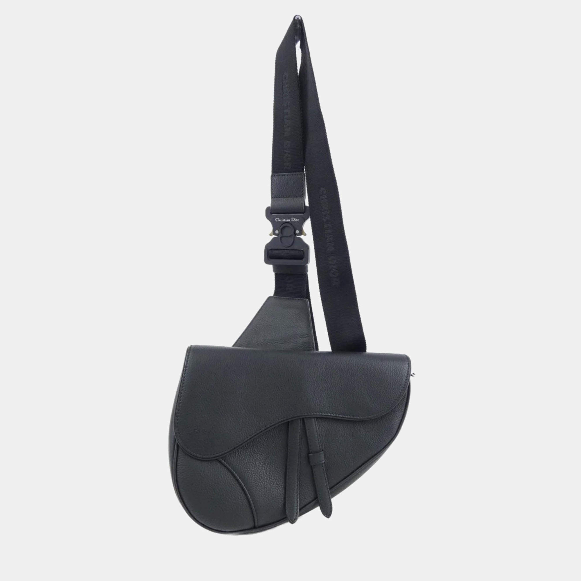 Pre Owned Christian Dior Saddle Black Leather Handbag