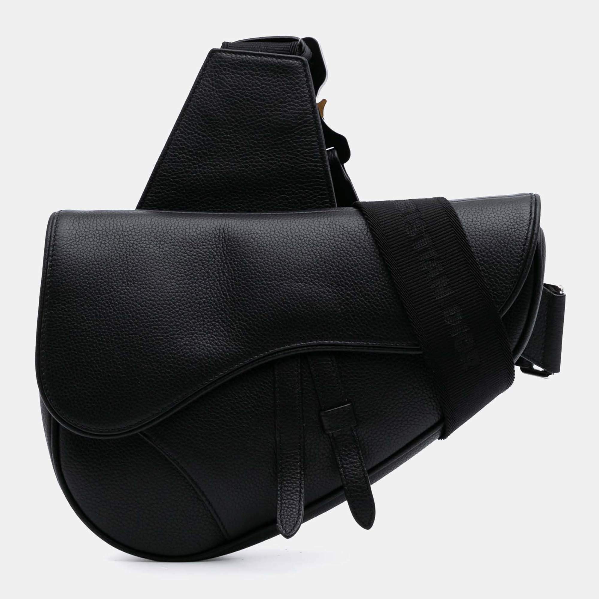 Dior Black Grained Calfskin Saddle Bag