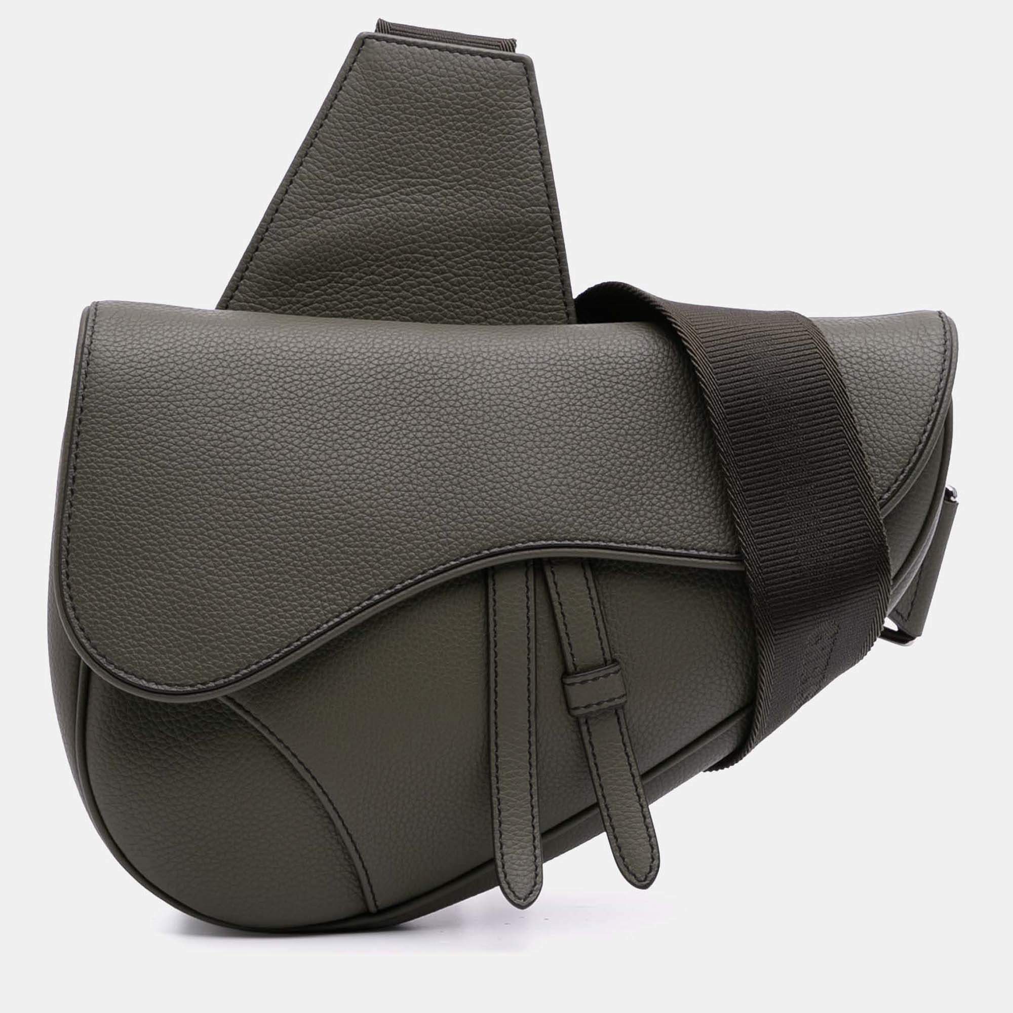 Dior Grey Grained Calfskin Saddle Bag