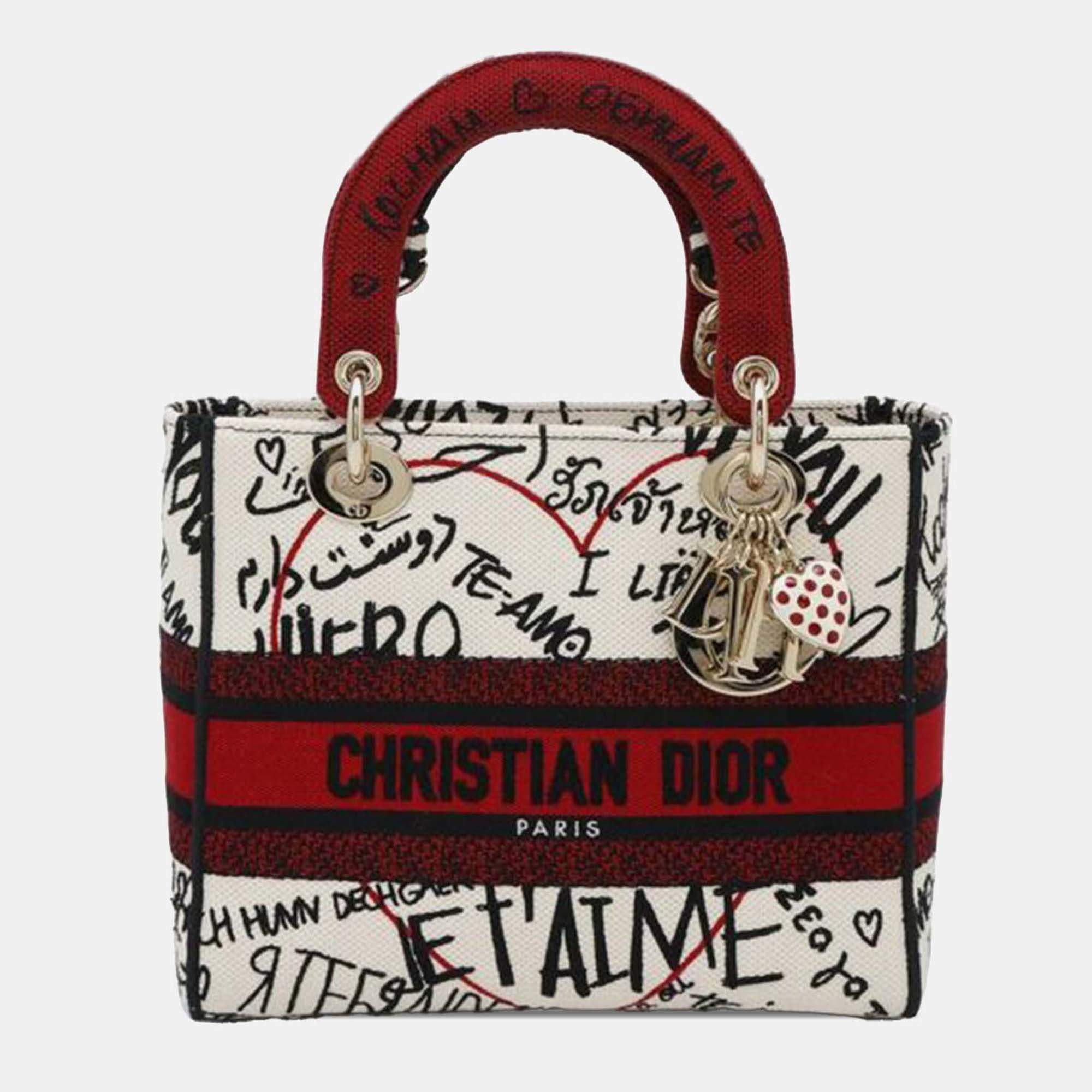 Dior Red/White Medium Canvas DiorAmour Graffiti Lady D Lite