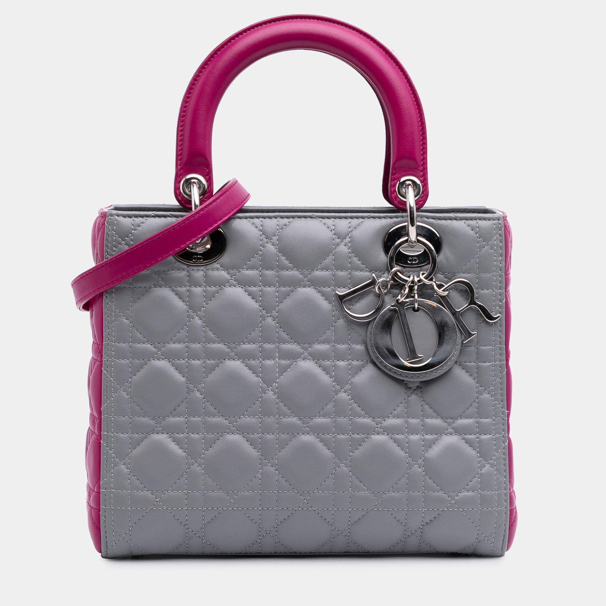Dior Grey Medium Bicolor Lambskin Cannage Lady Dior