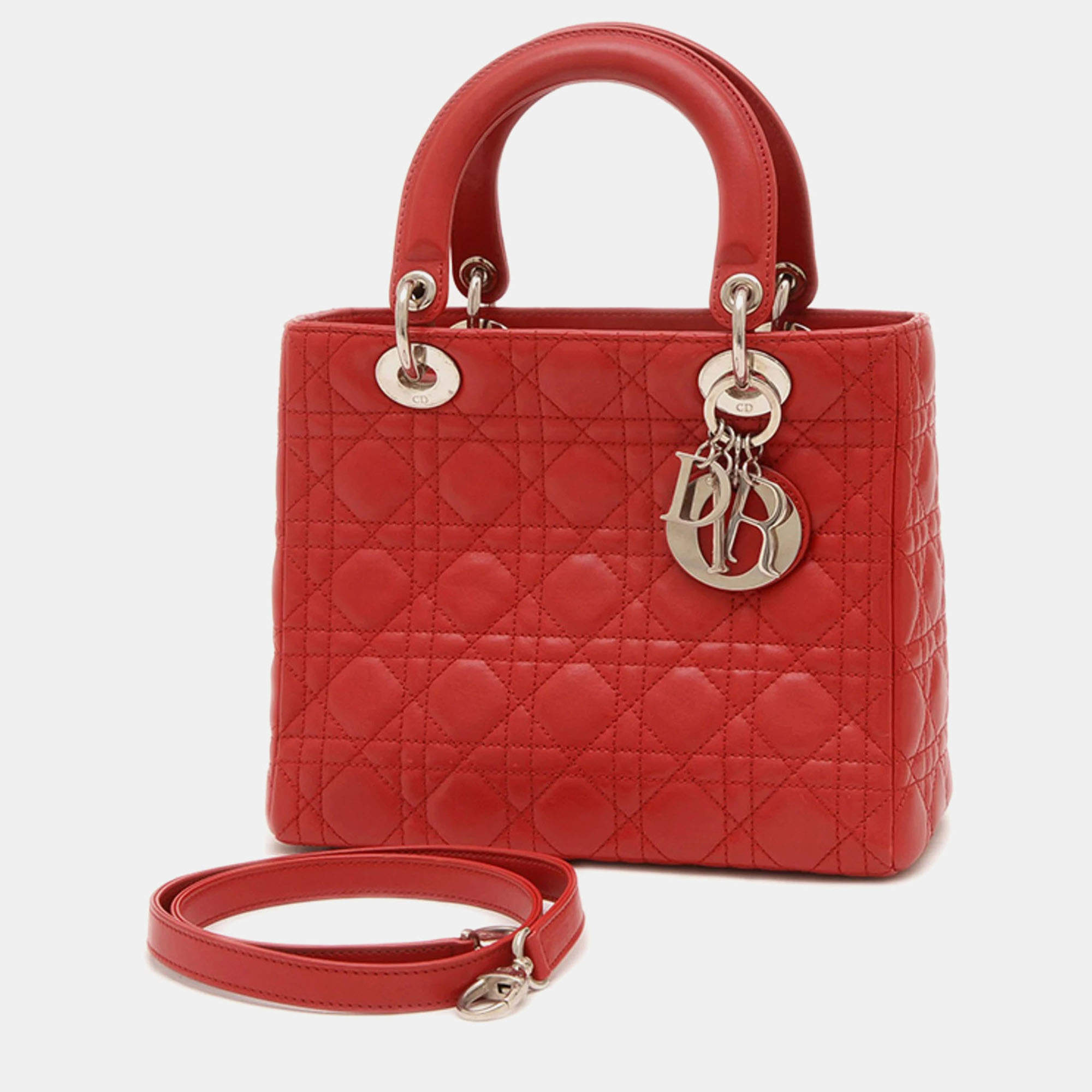 Christian Dior Lady Dior Medium Red Cannage Lambskin Bag 