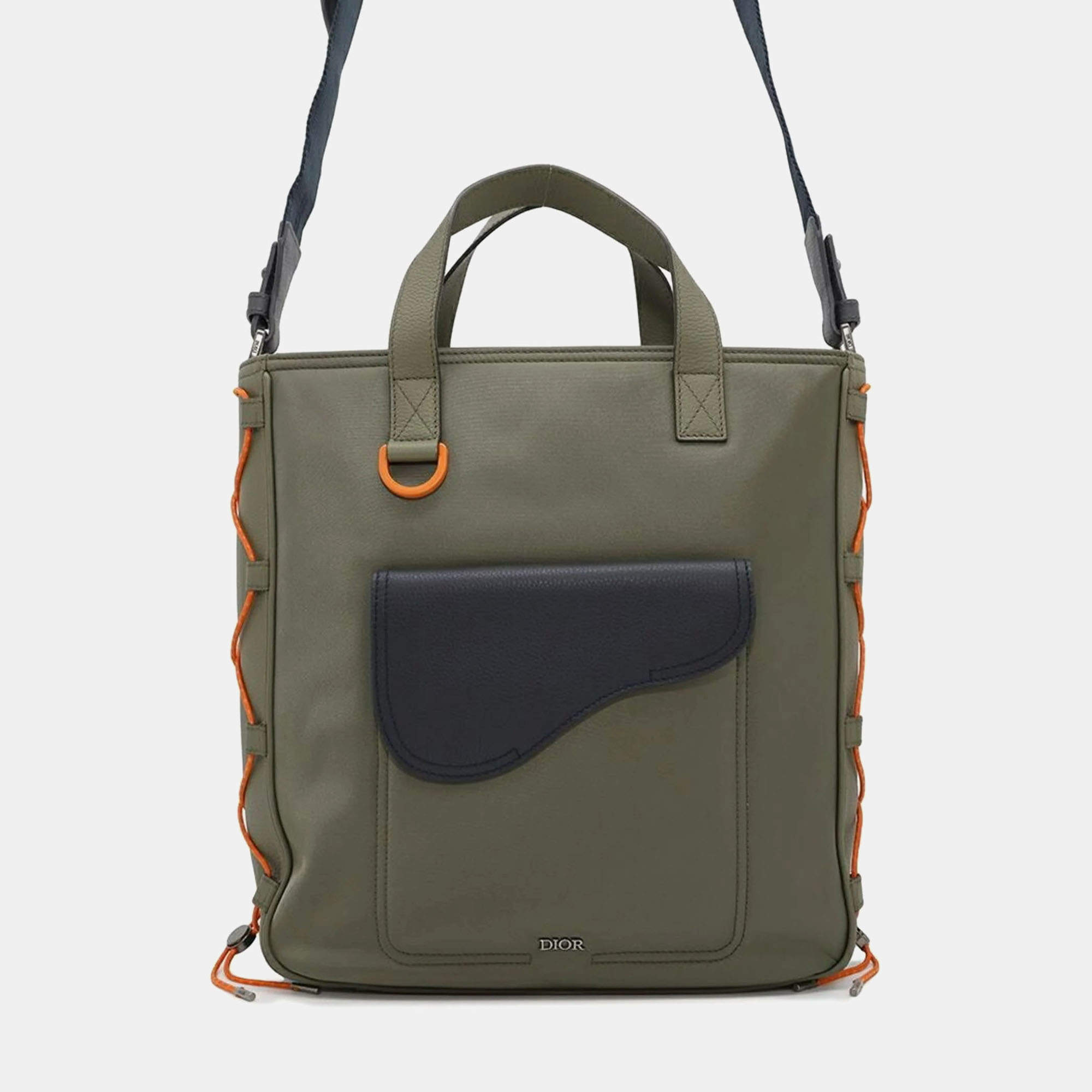 Christian Dior X Sacai Saddle Green Nylon Tote Bag