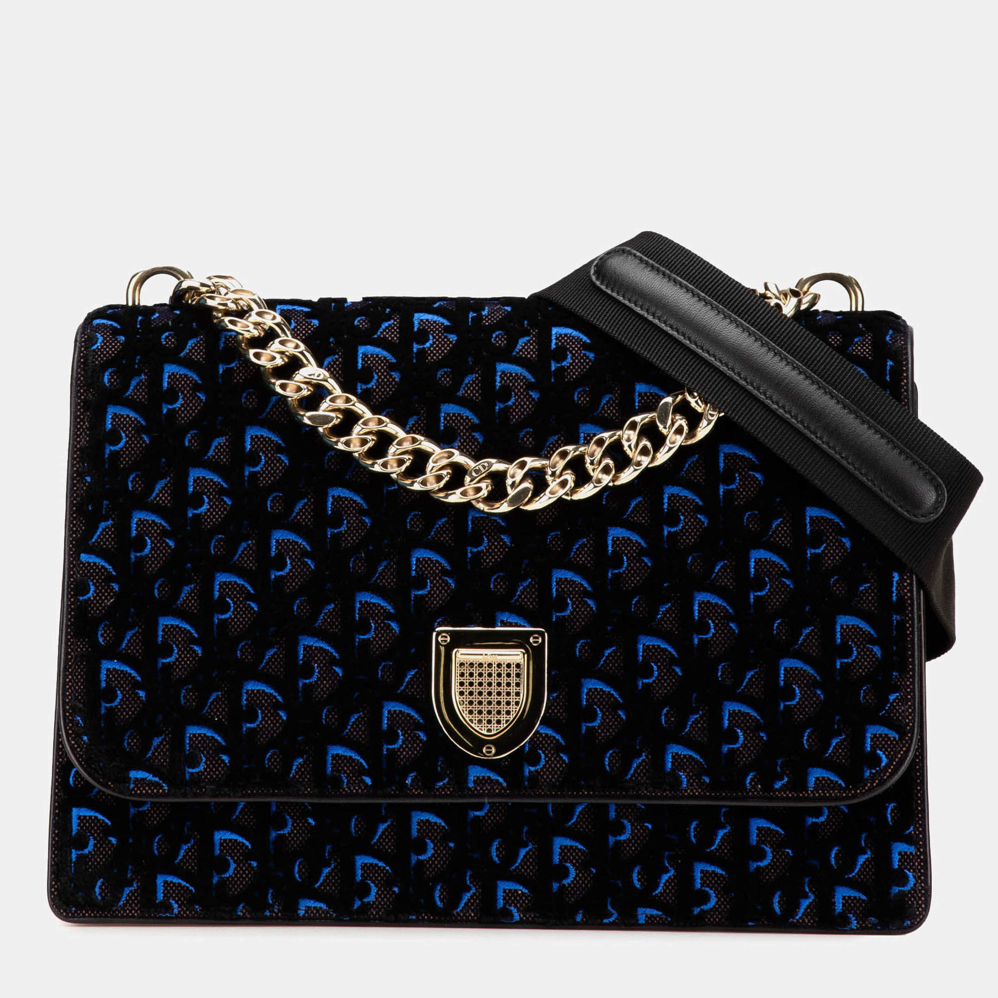 Dior Blue Oblique Velvet Diorama Satchel