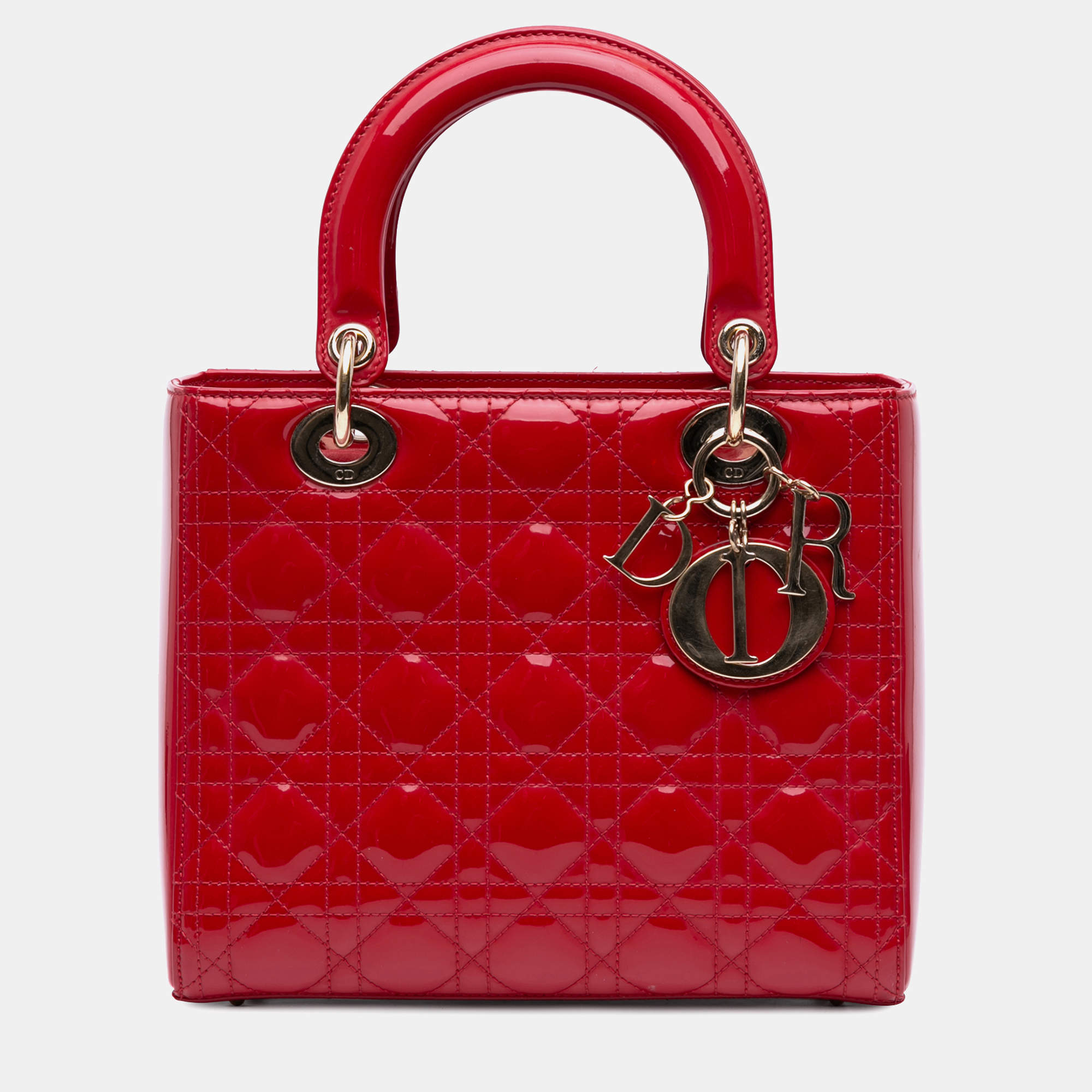 Dior Red Medium Patent Cannage Lady Dior