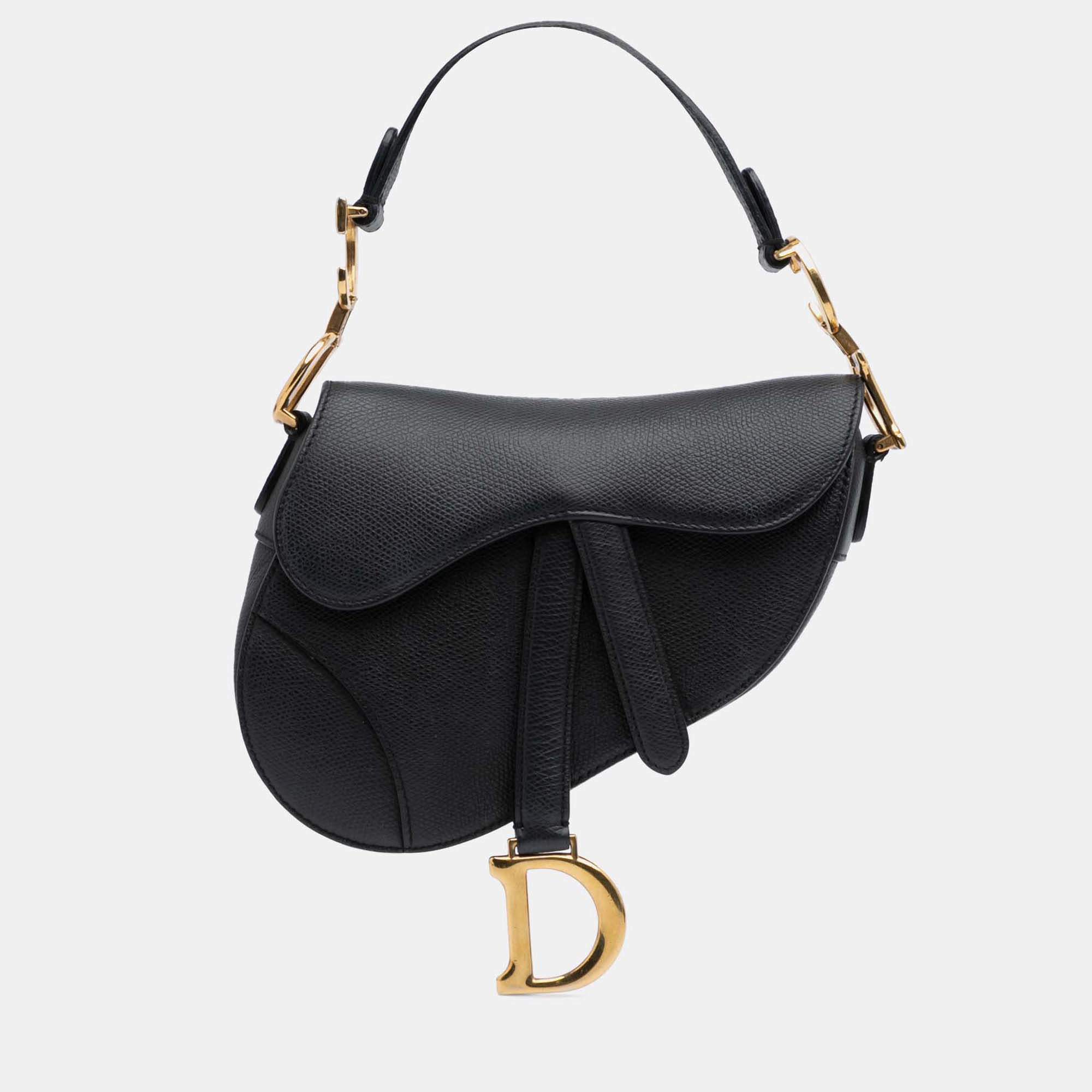 Dior Black Mini Grained Calfskin Saddle