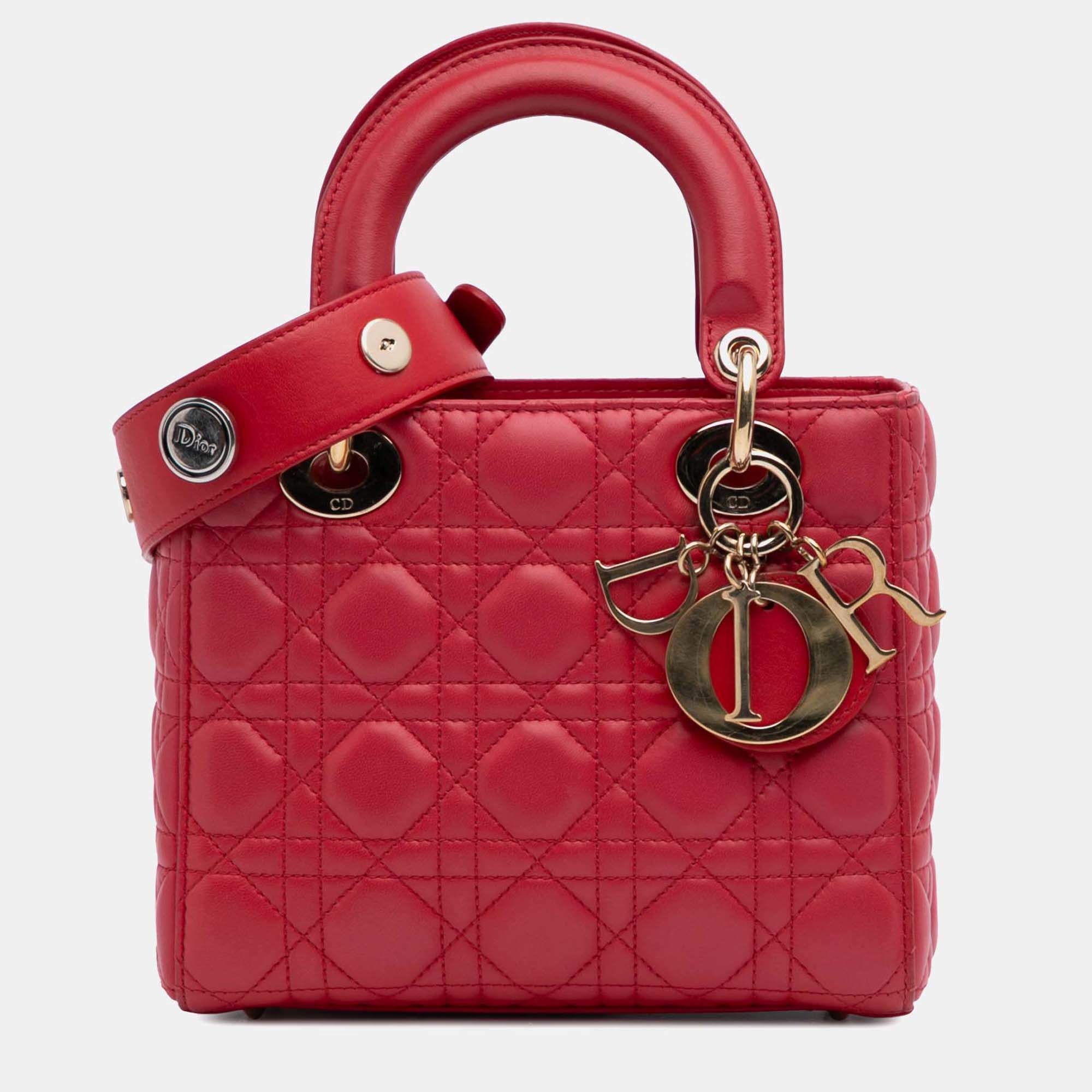 Pre Owned Dior Red Small Lambskin Cannage My ABCDior Lady Dior