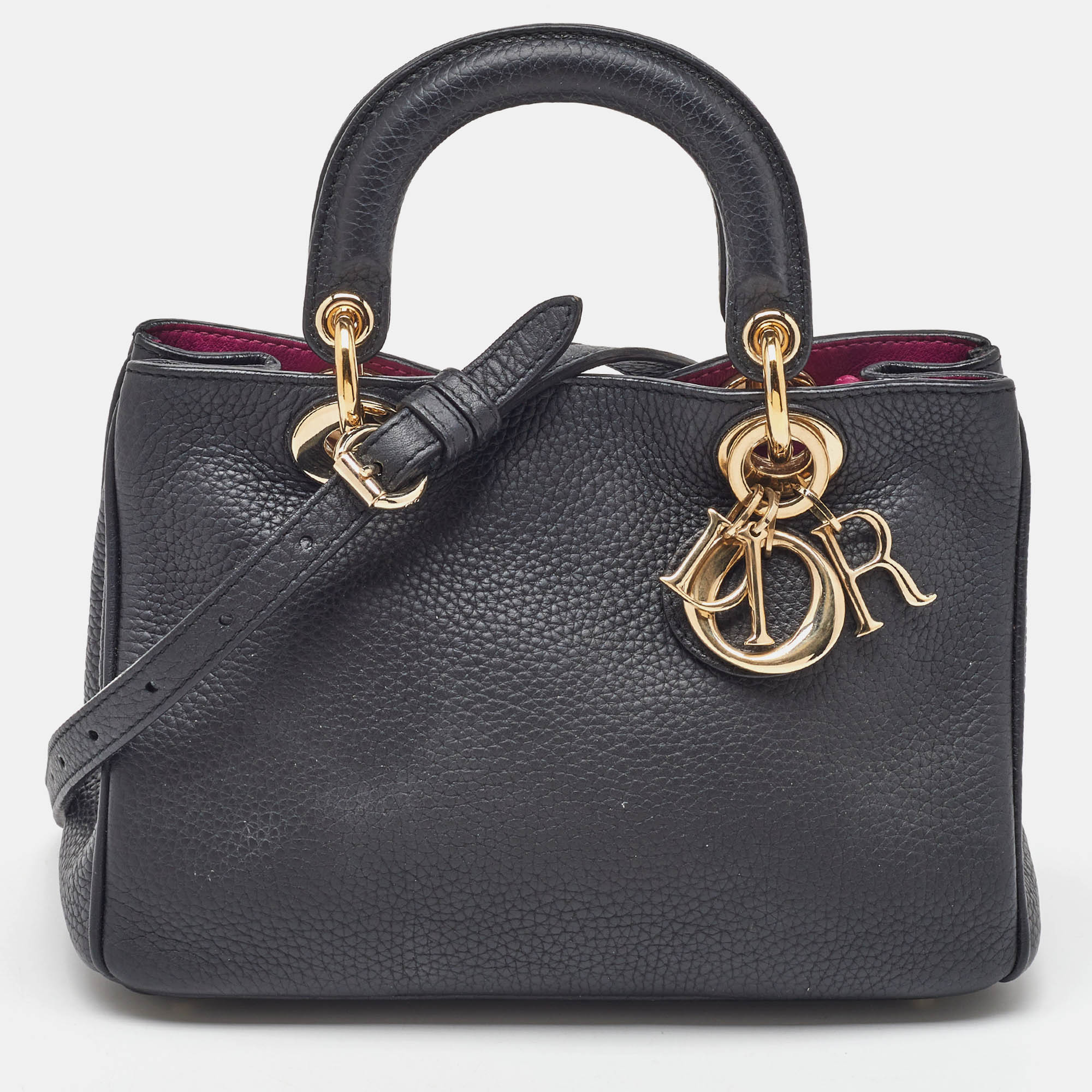 Pre Owned Dior Black Leather Mini Diorissimo Tote