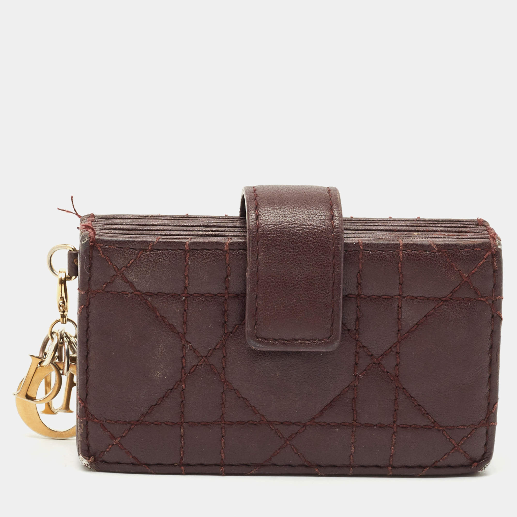 Pre Owned Dior Burgundy Cannage Leather Lady Dior 5 Gusset Card Case