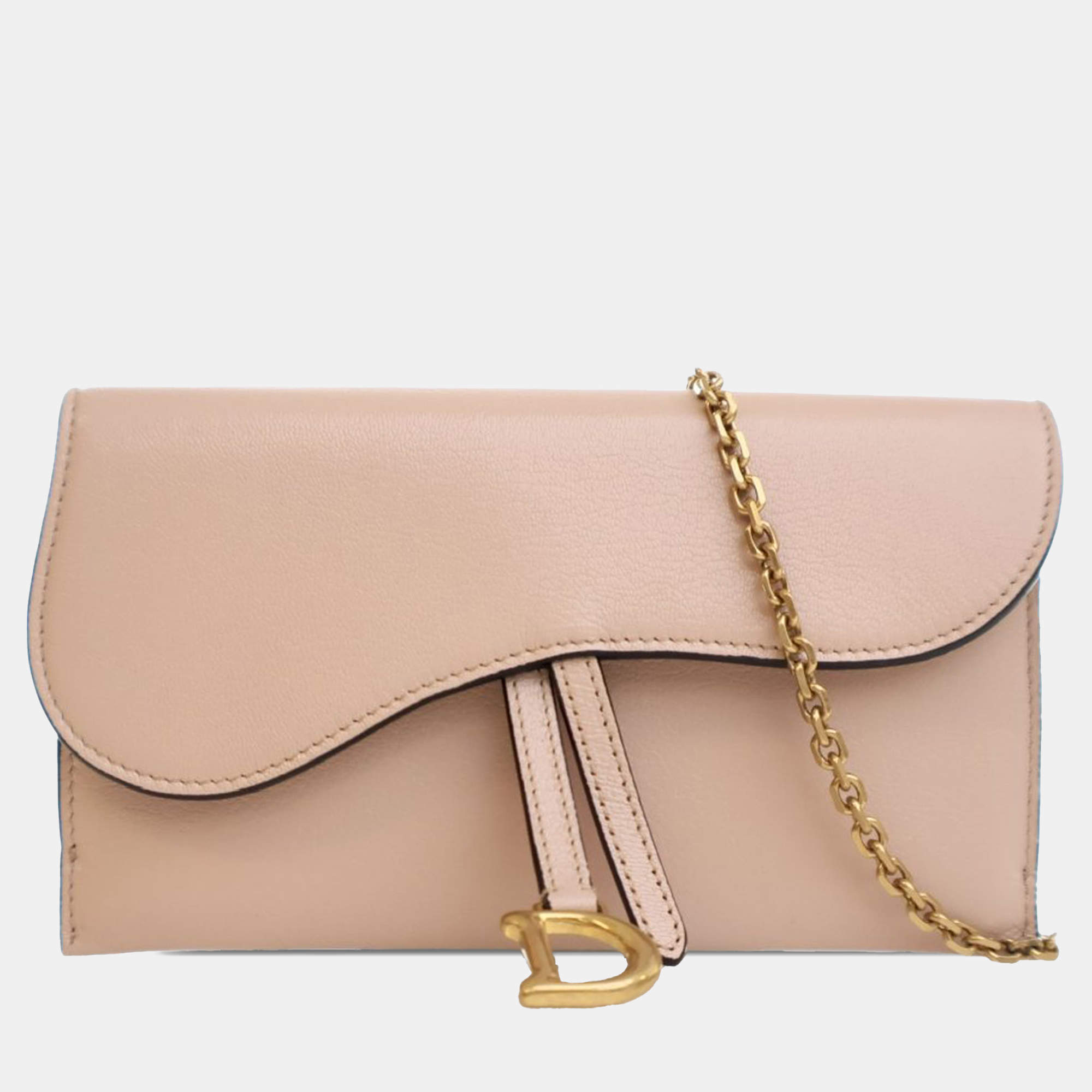 Dior Pink Goatskin Saddle Wallet on Chain