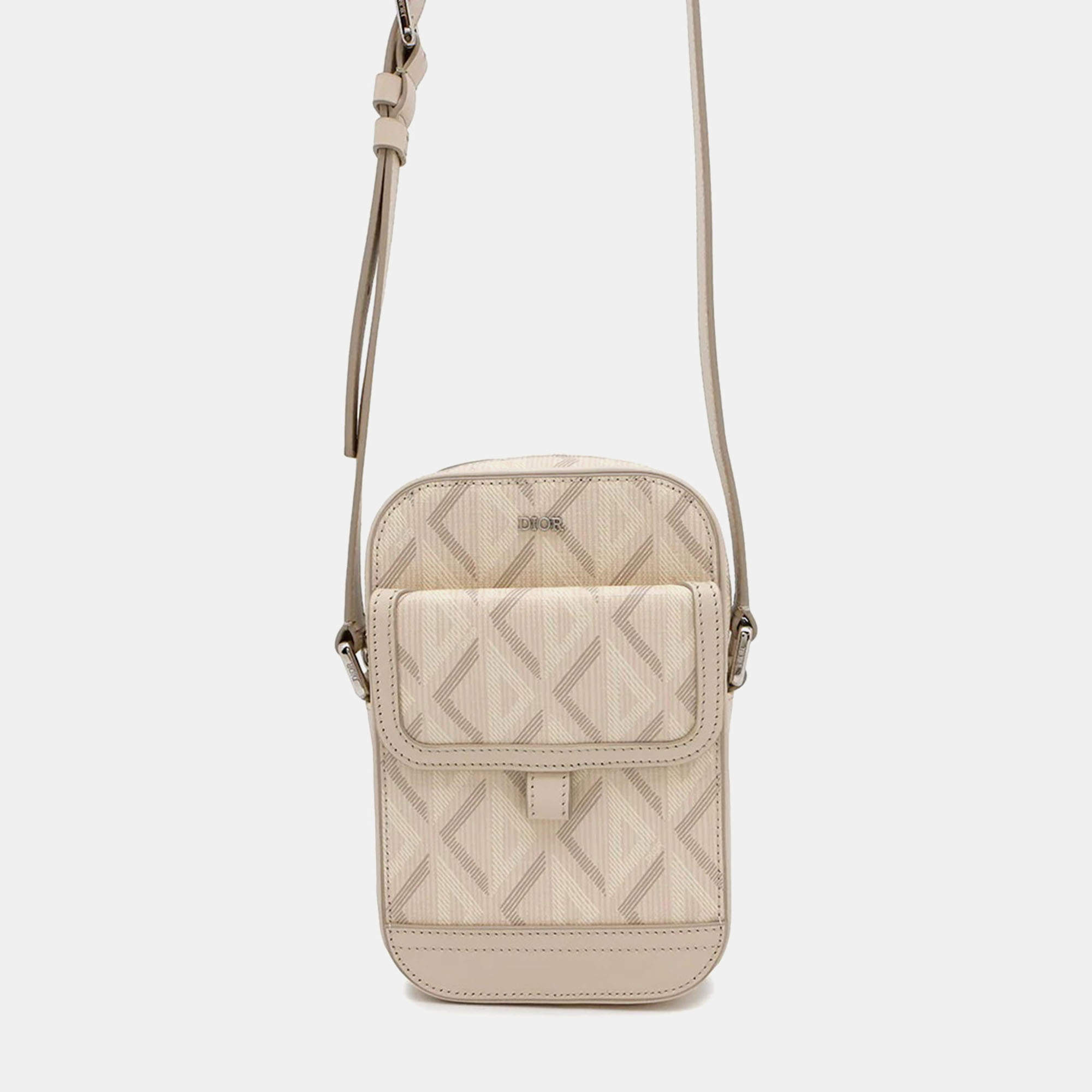 Pre Owned Dior Diamond White PVC Leather Vertical Pouch