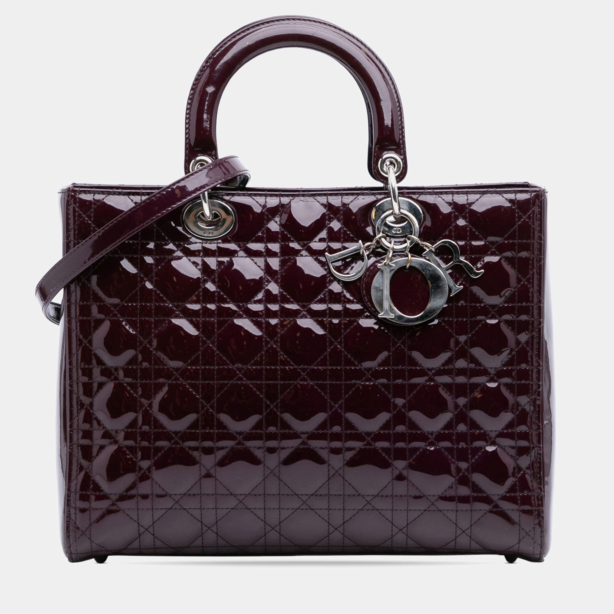Pre Owned Dior Lady Dior Large Purple Patent Cannage Leather Bag