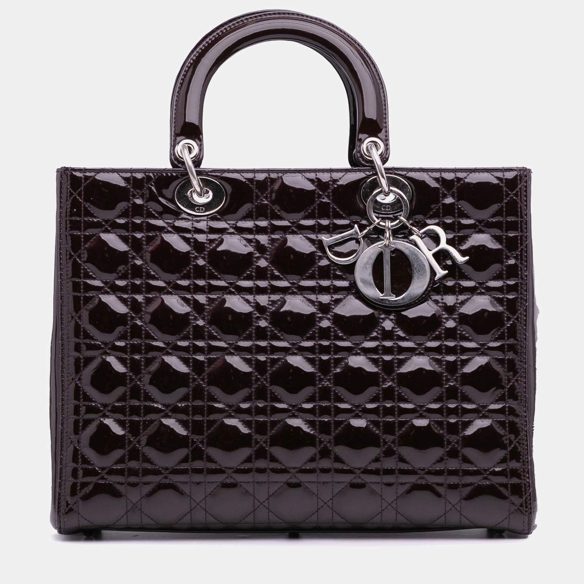 Pre Owned Dior Purple Large Patent Cannage Lady Dior