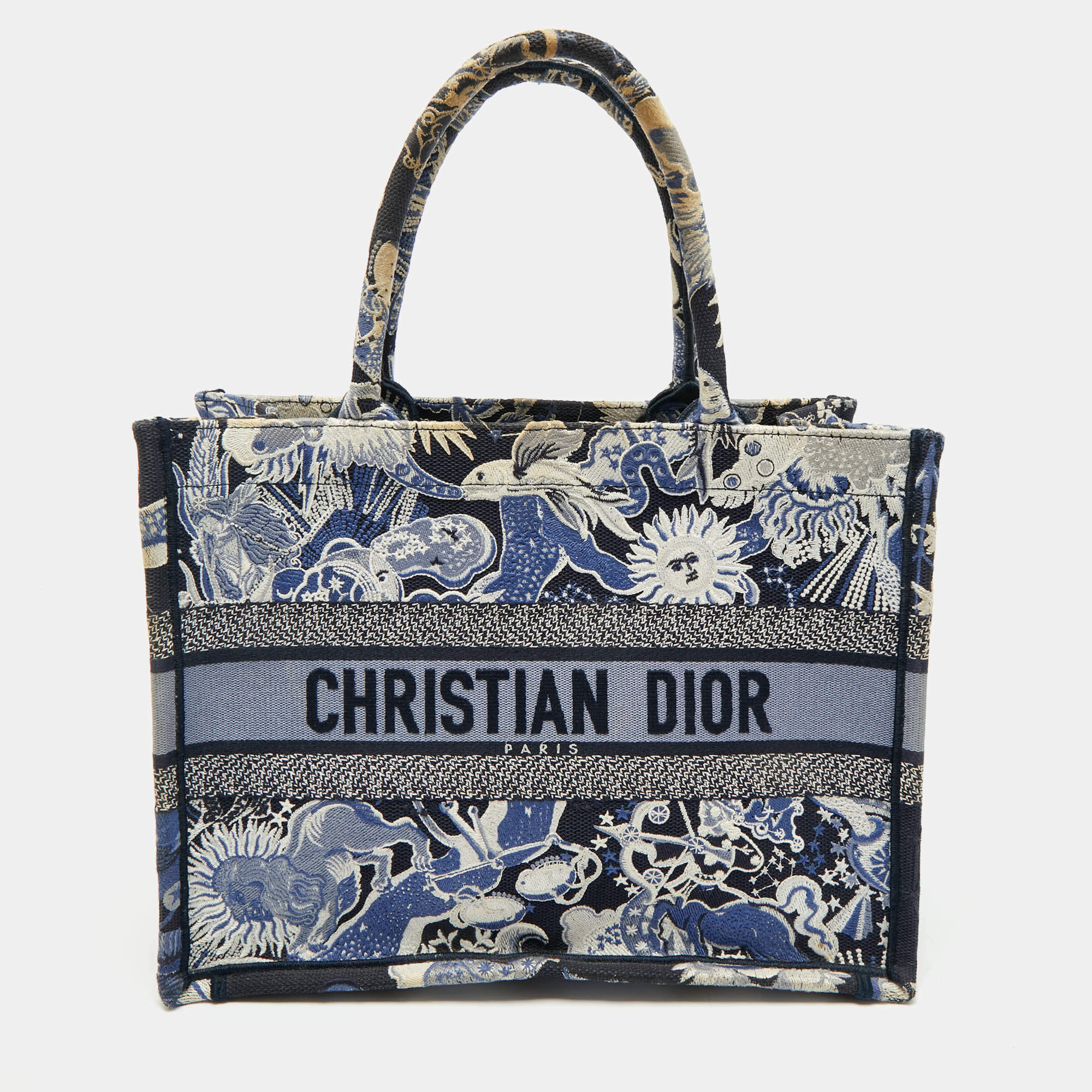 Pre Owned Dior Navy Blue Embroidered Canvas Zodiac Fantastico Book Tote