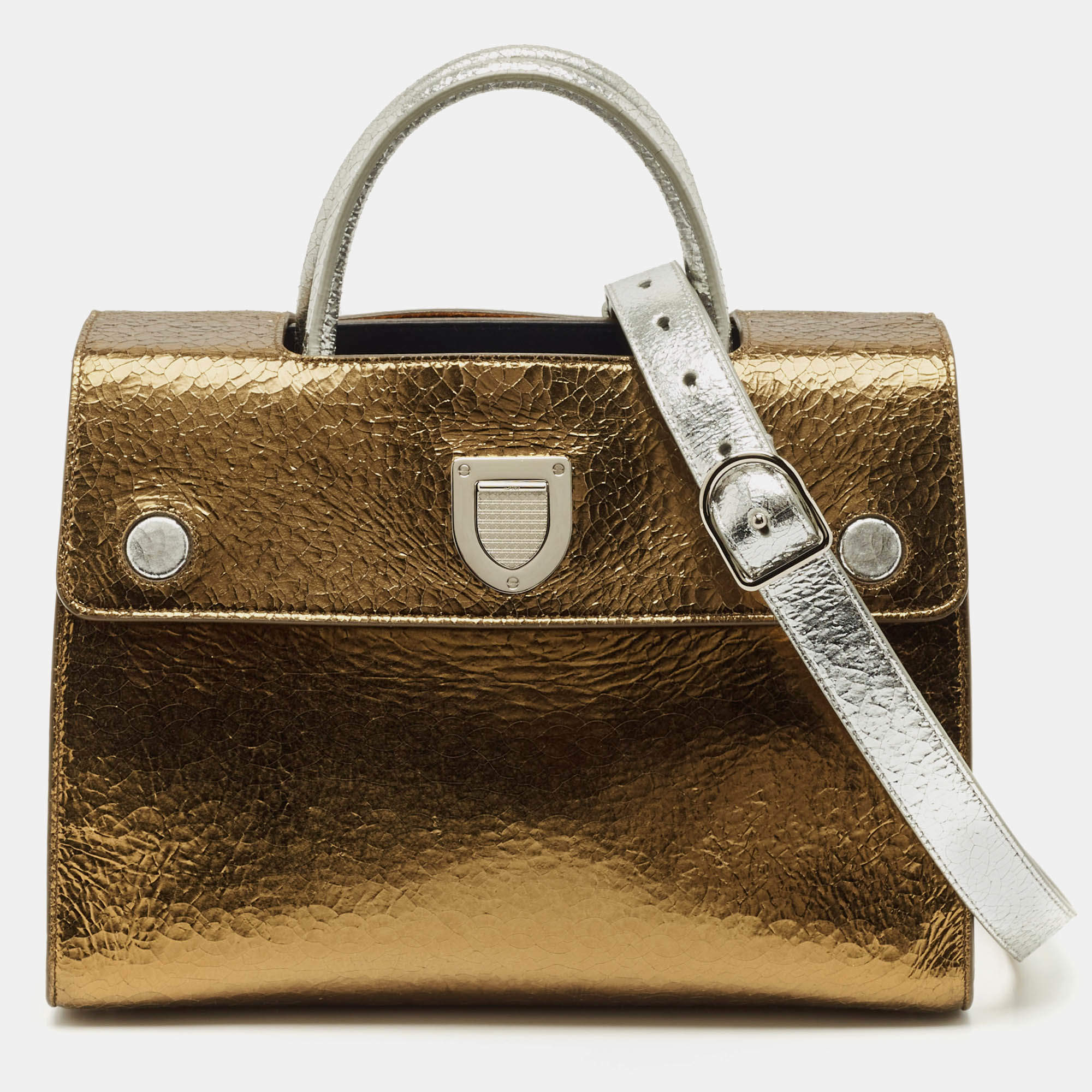 Pre Owned Dior Tricolor Crinkled Leather Medium Diorever Top Handle Bag