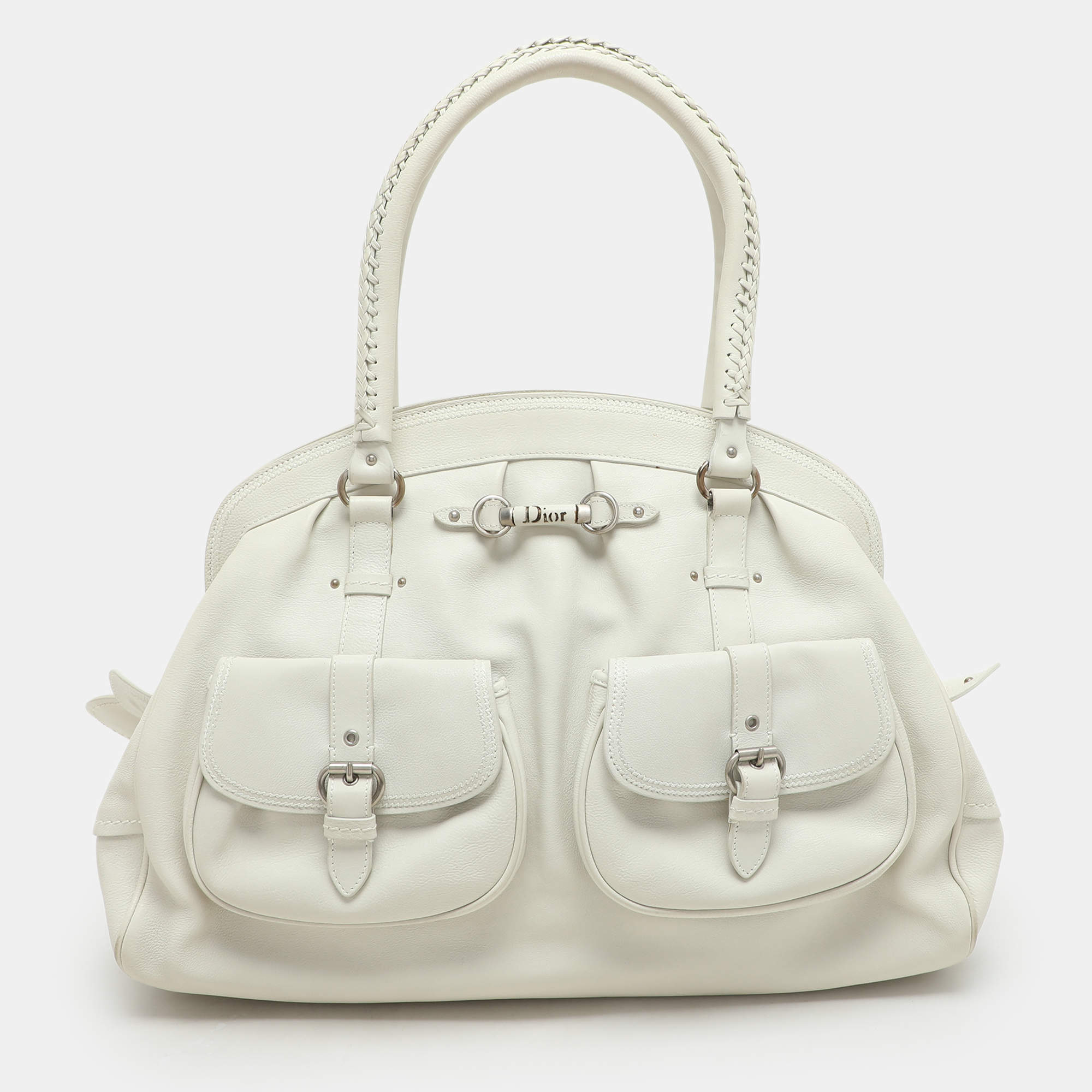 مملوكة مسبقًا حقيبة ساتشل ديور جلد أبيض ماي ديور بوكيت فريم