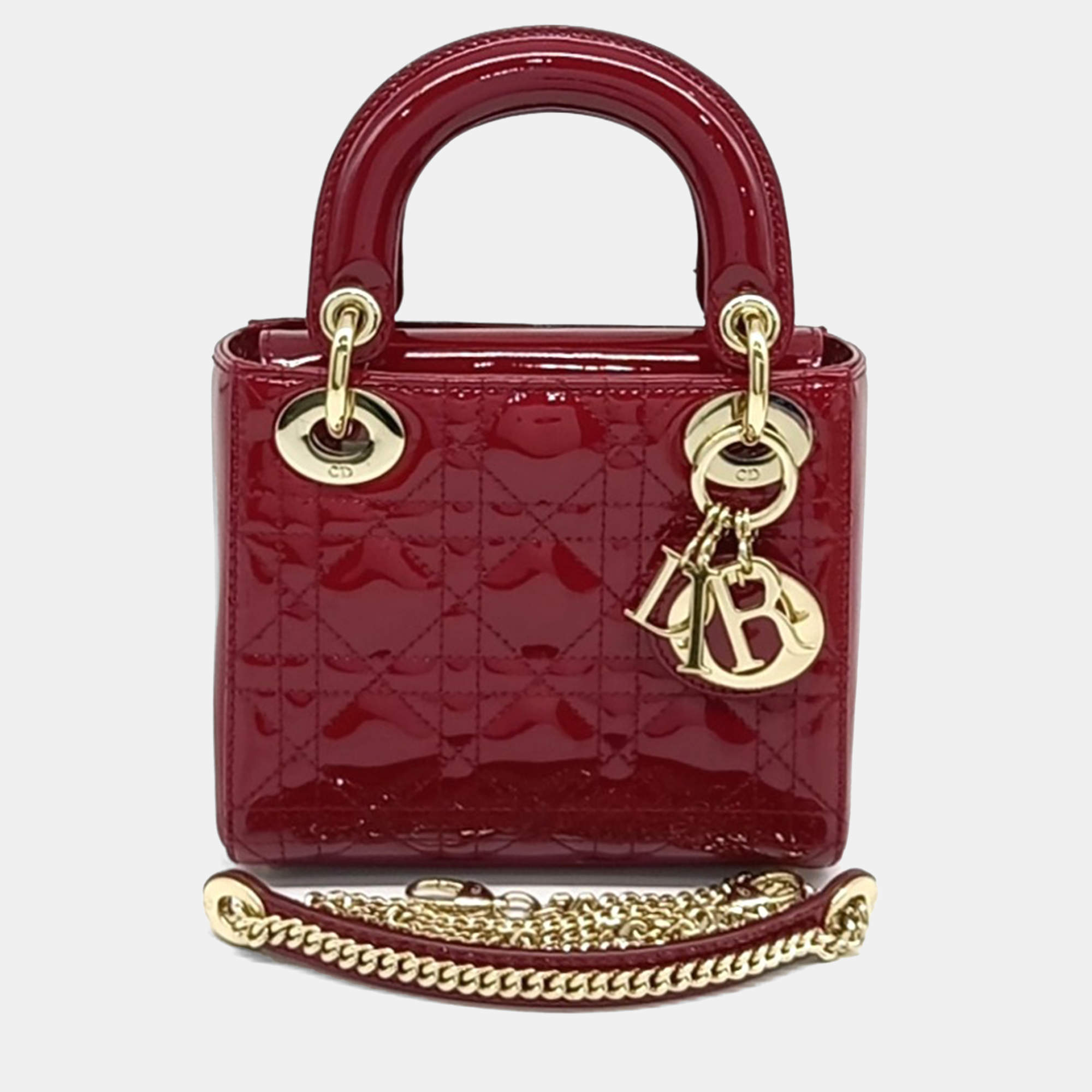Pre Owned Dior Red Patent Leather Lady Mini Bag