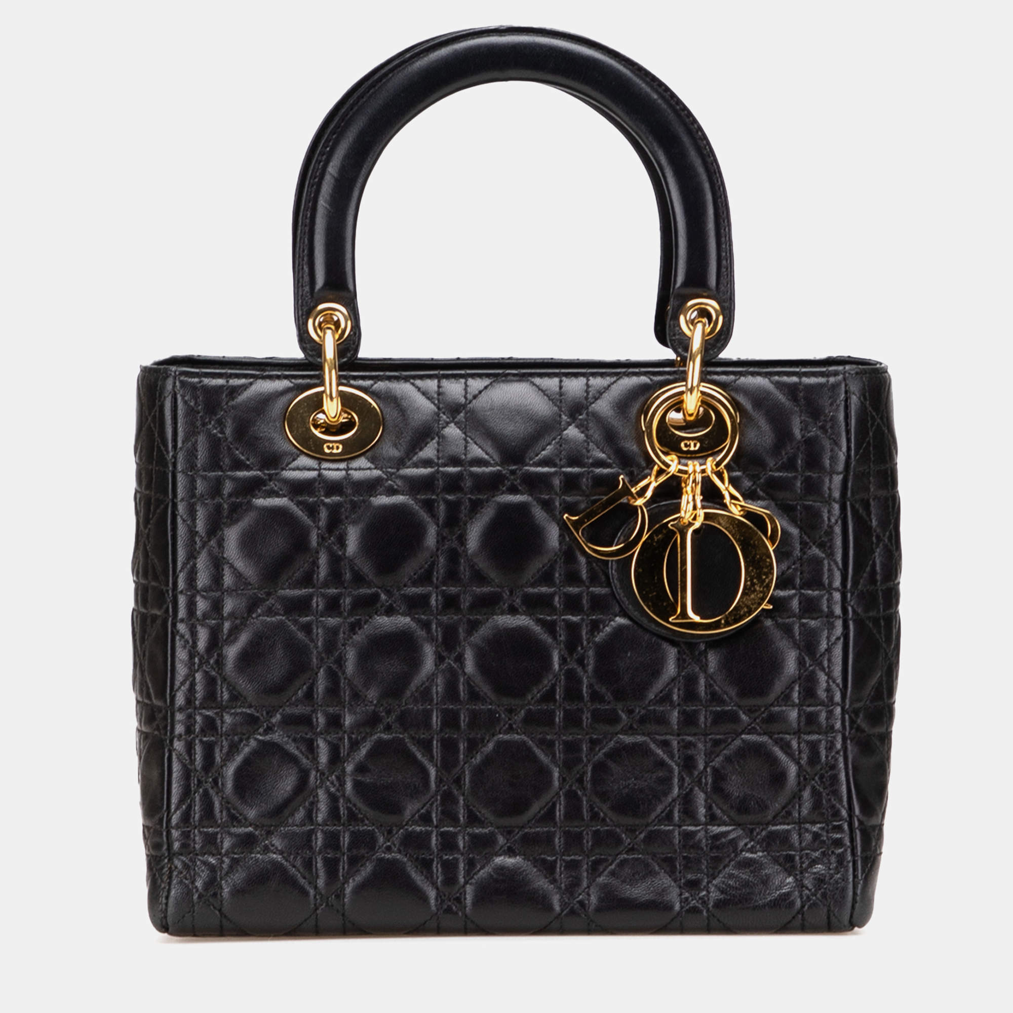 Pre Owned Dior Black Medium Lambskin Cannage Lady Dior
