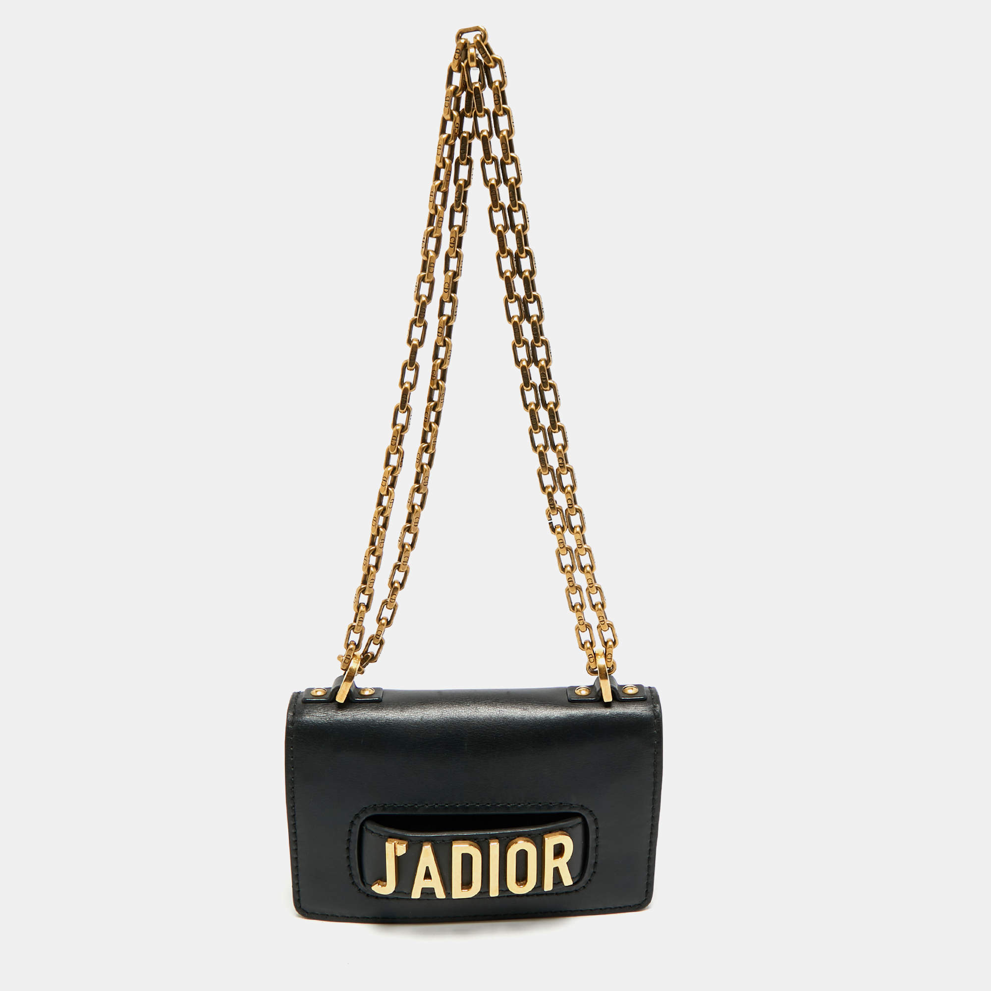 Pre Owned Dior Black Leather Mini J'Adior Chain Flap Bag