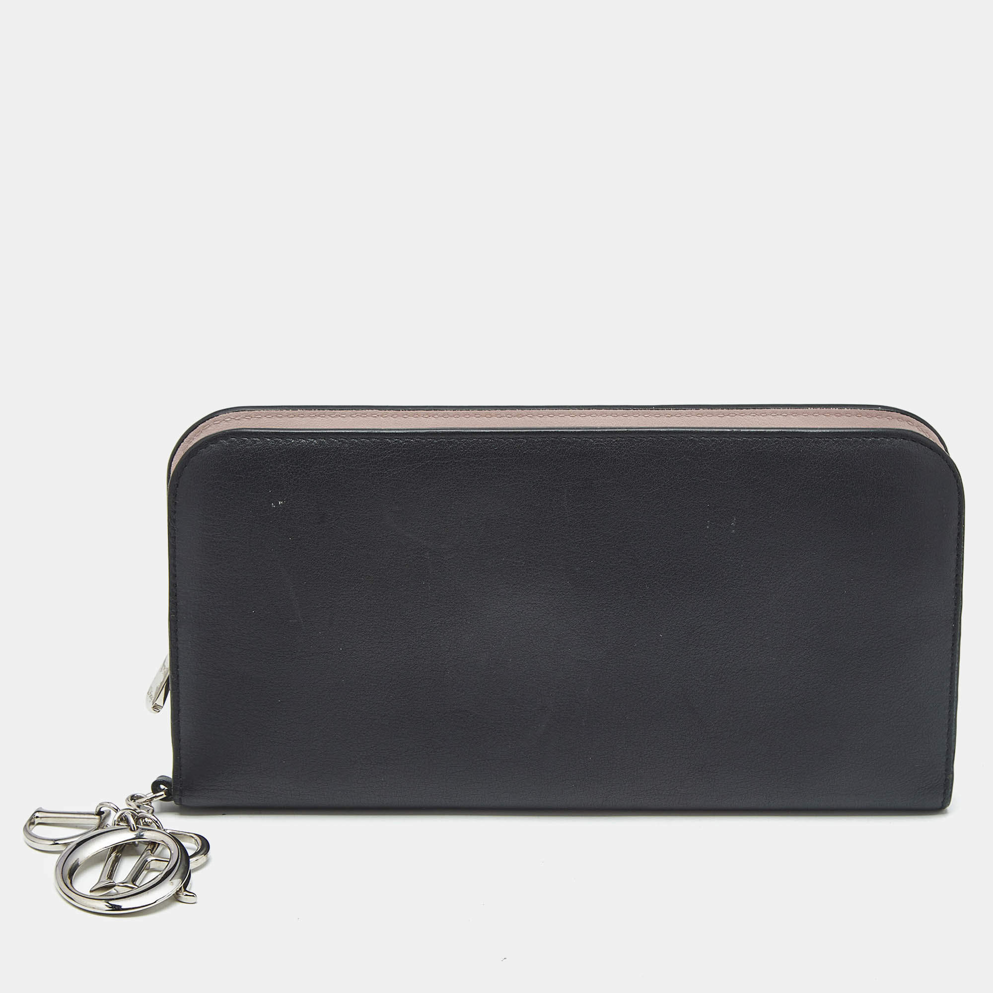 Pre Owned Dior Black Leather Diorissimo Voyageur Zip Around Wallet