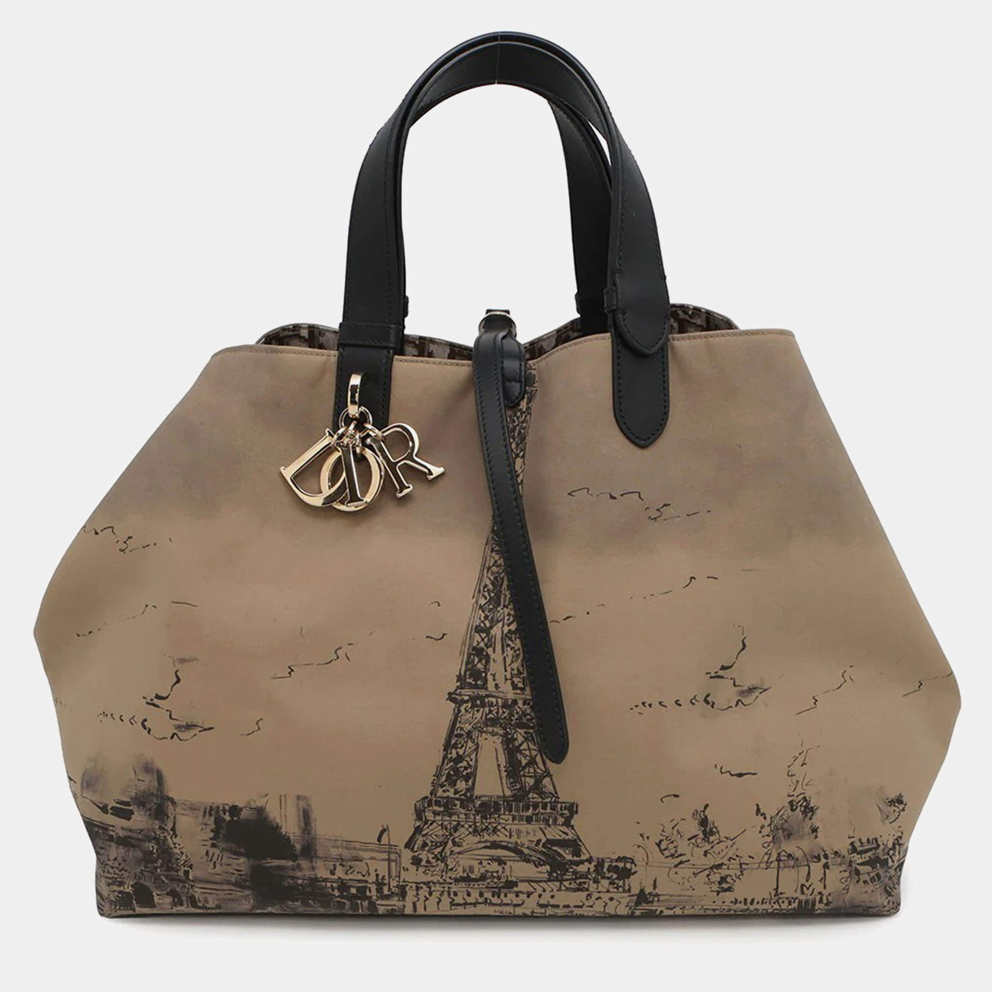 Pre Owned Dior Jules Oblique Tote Bag Beigem2820Ozbp Nylon Leather Size Large