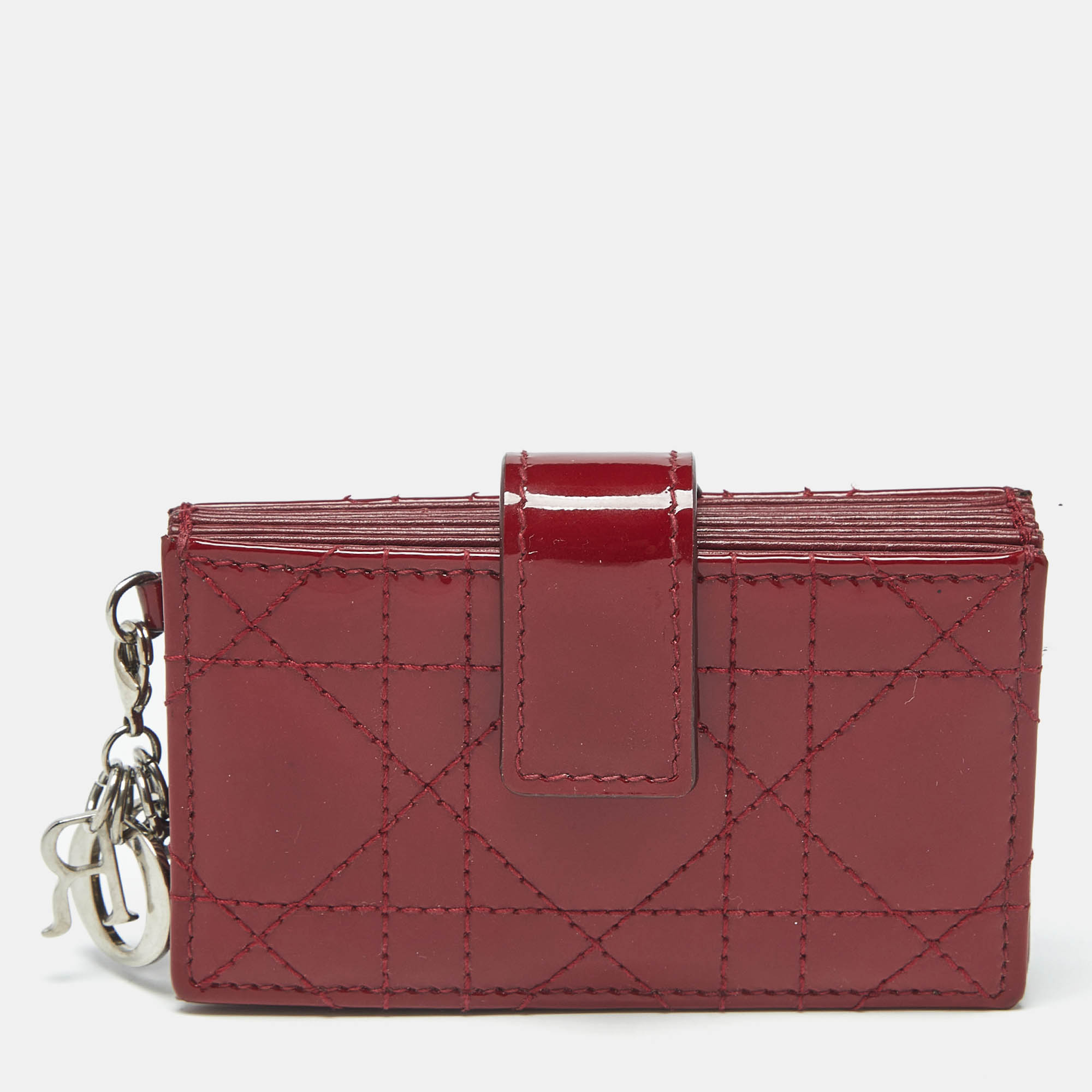 Pre Owned Dior Red Cannage Patent Leather Lady Dior 5 Gusset Card Holder