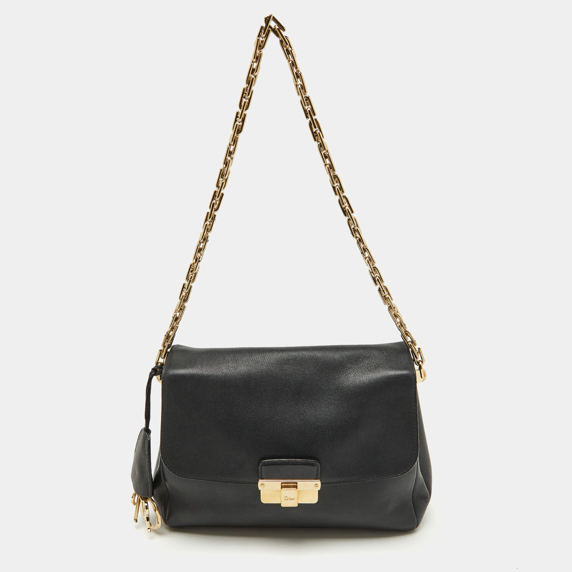 Pre Owned Dior Black Leather Small Diorling Chain Shoulder Bag