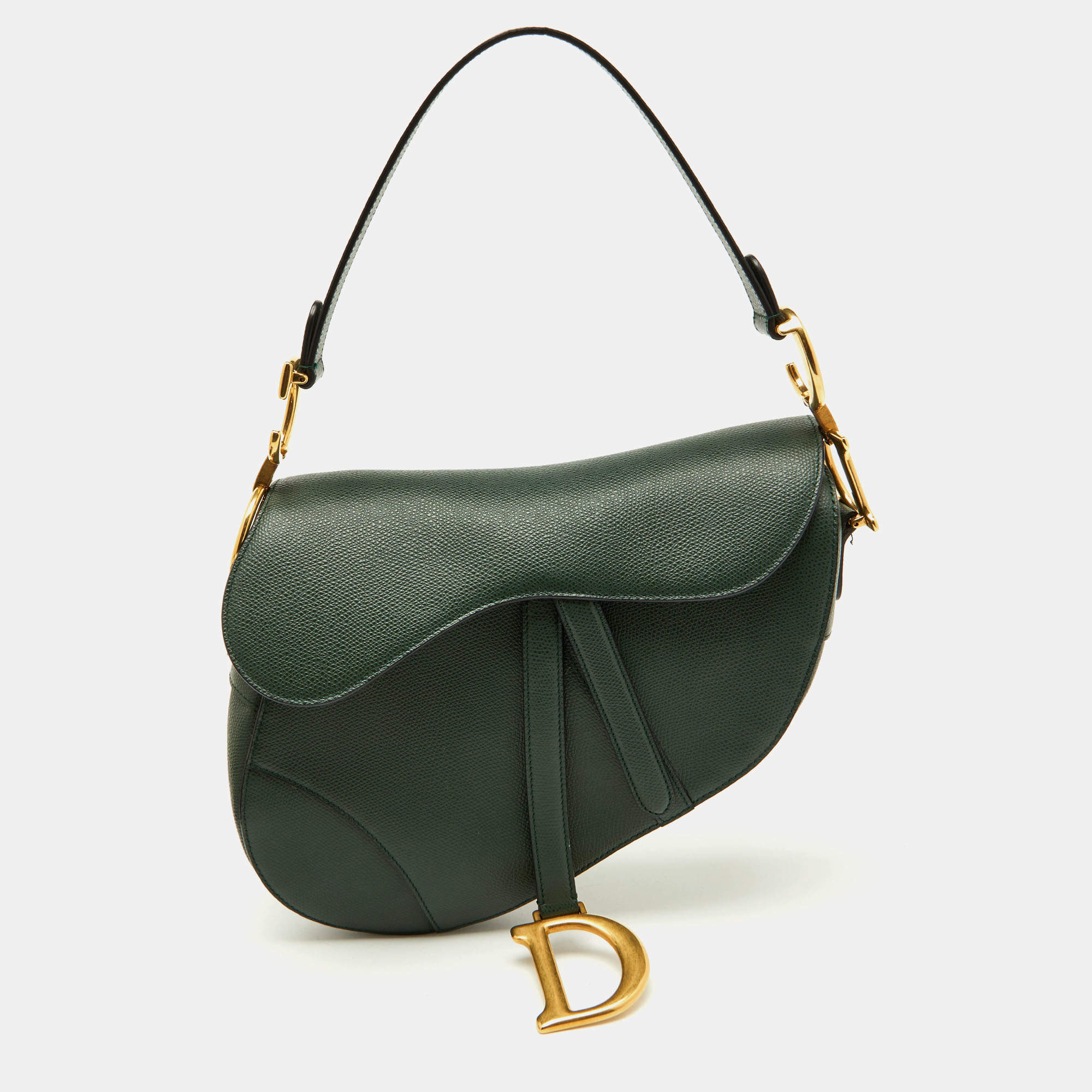 Pre Owned Dior Green Leather Saddle Bag