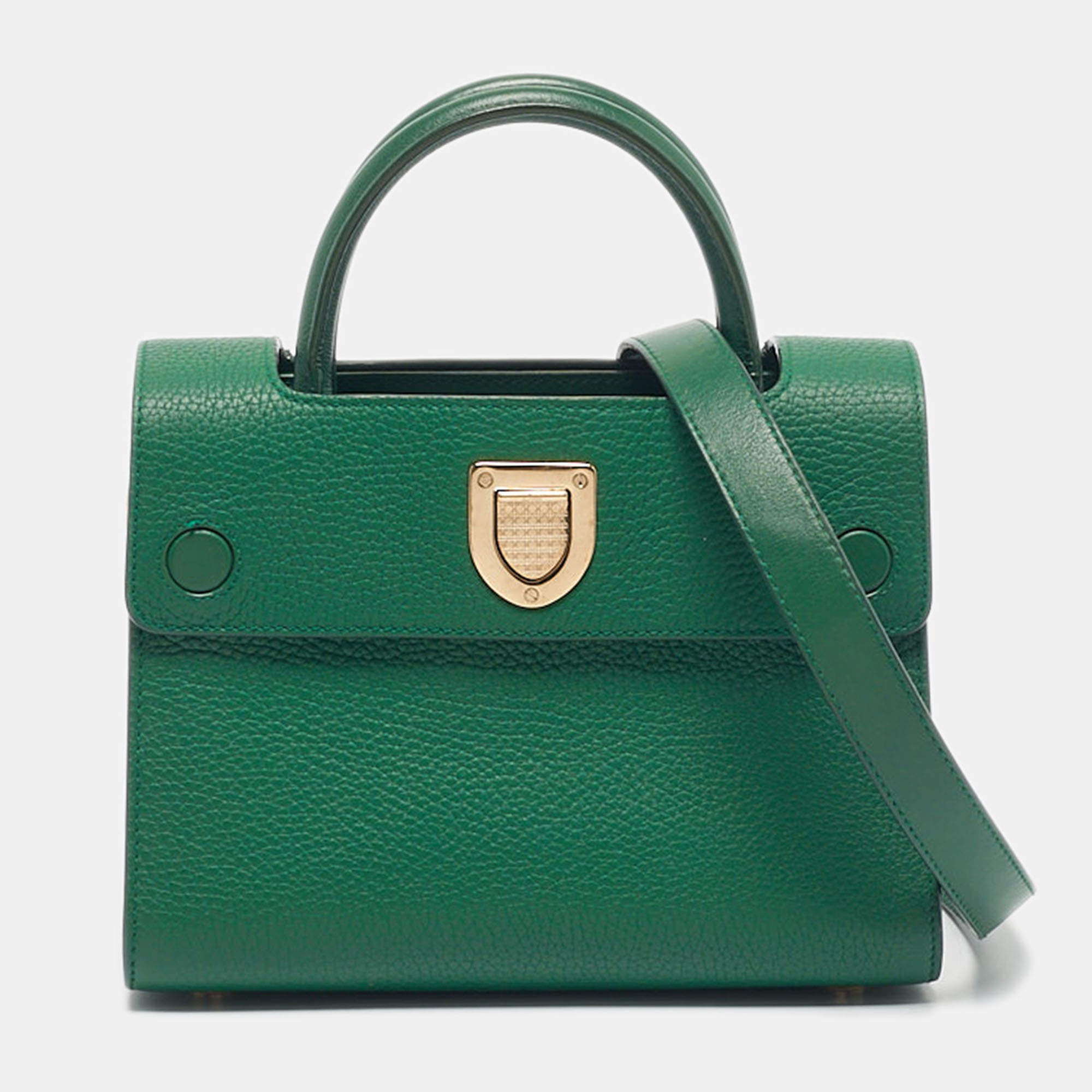 Pre Owned Dior Green Leather Small Diorever Top Handle Bag