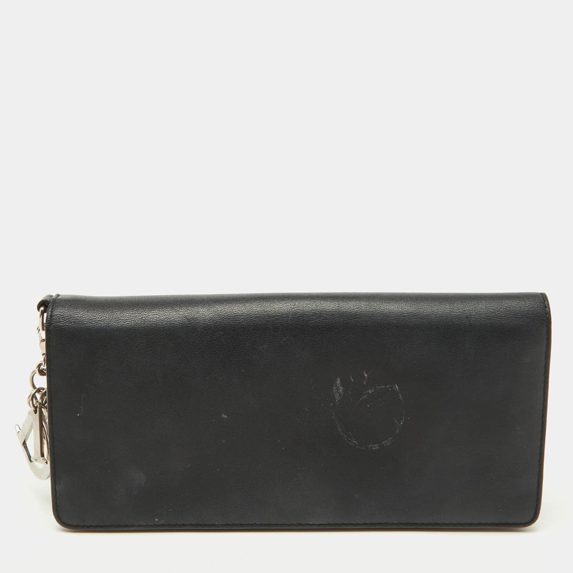 Pre Owned Dior Black Leather Diorissimo Long Wallet