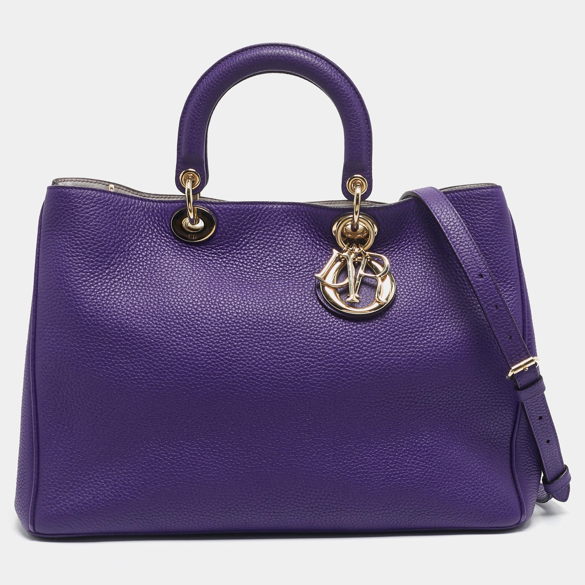 Pre Owned Dior Purple Leather Large Diorissimo Shopper Tote