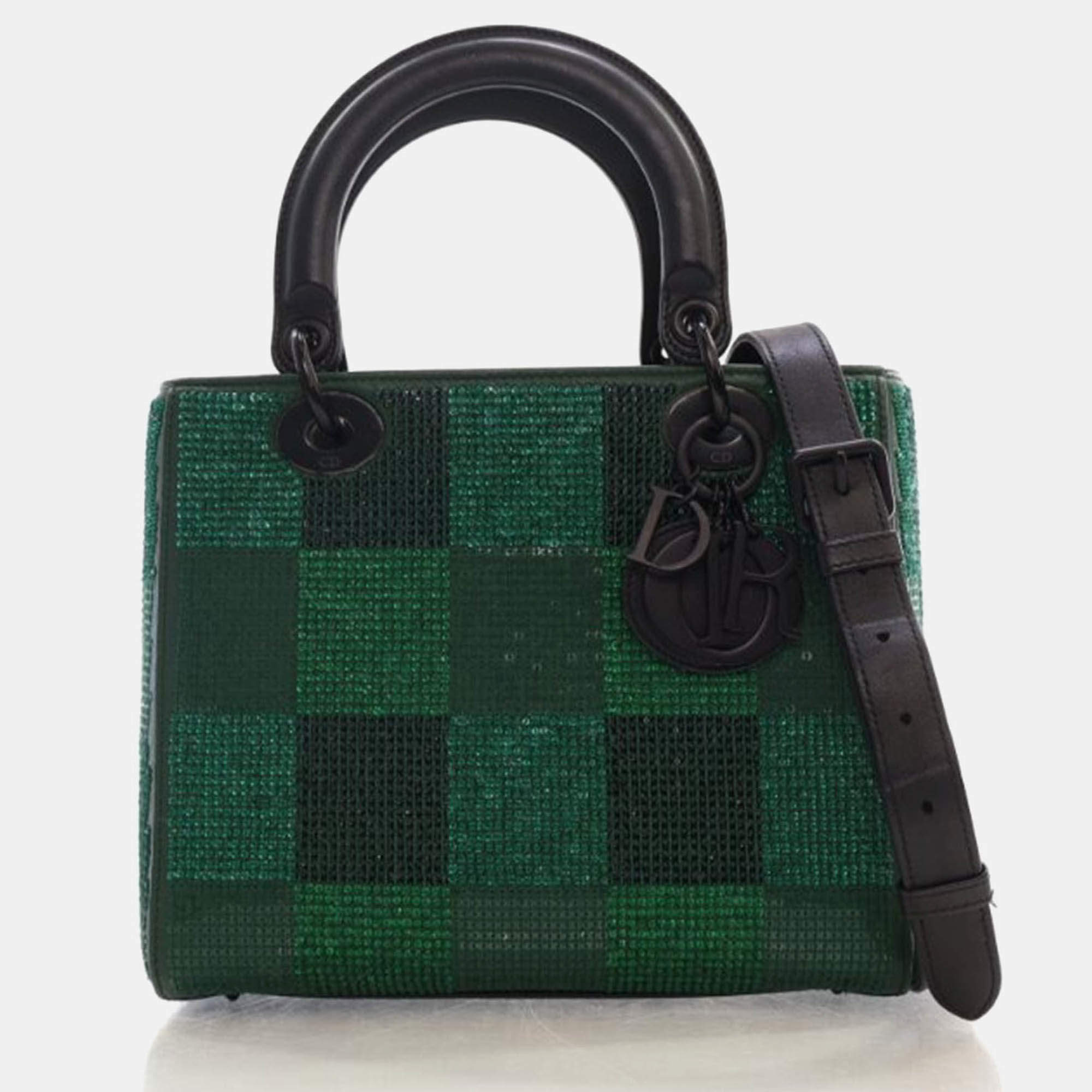 Pre Owned حقيبة ديور ليدي ديور متوسطة مرصعة بالكريستال