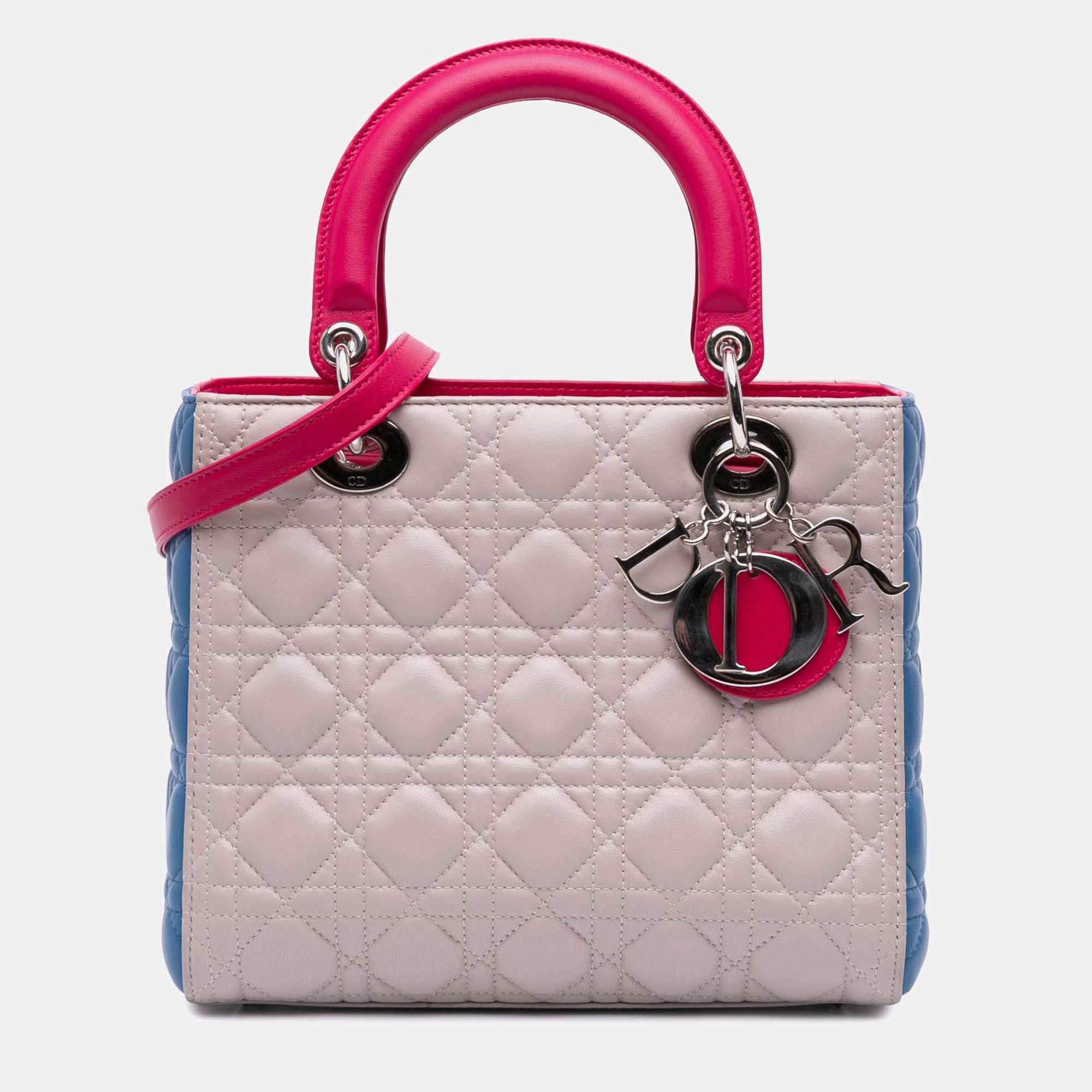 Pre Owned Dior Multicolor Medium Tricolor Lambskin Cannage Lady Dior