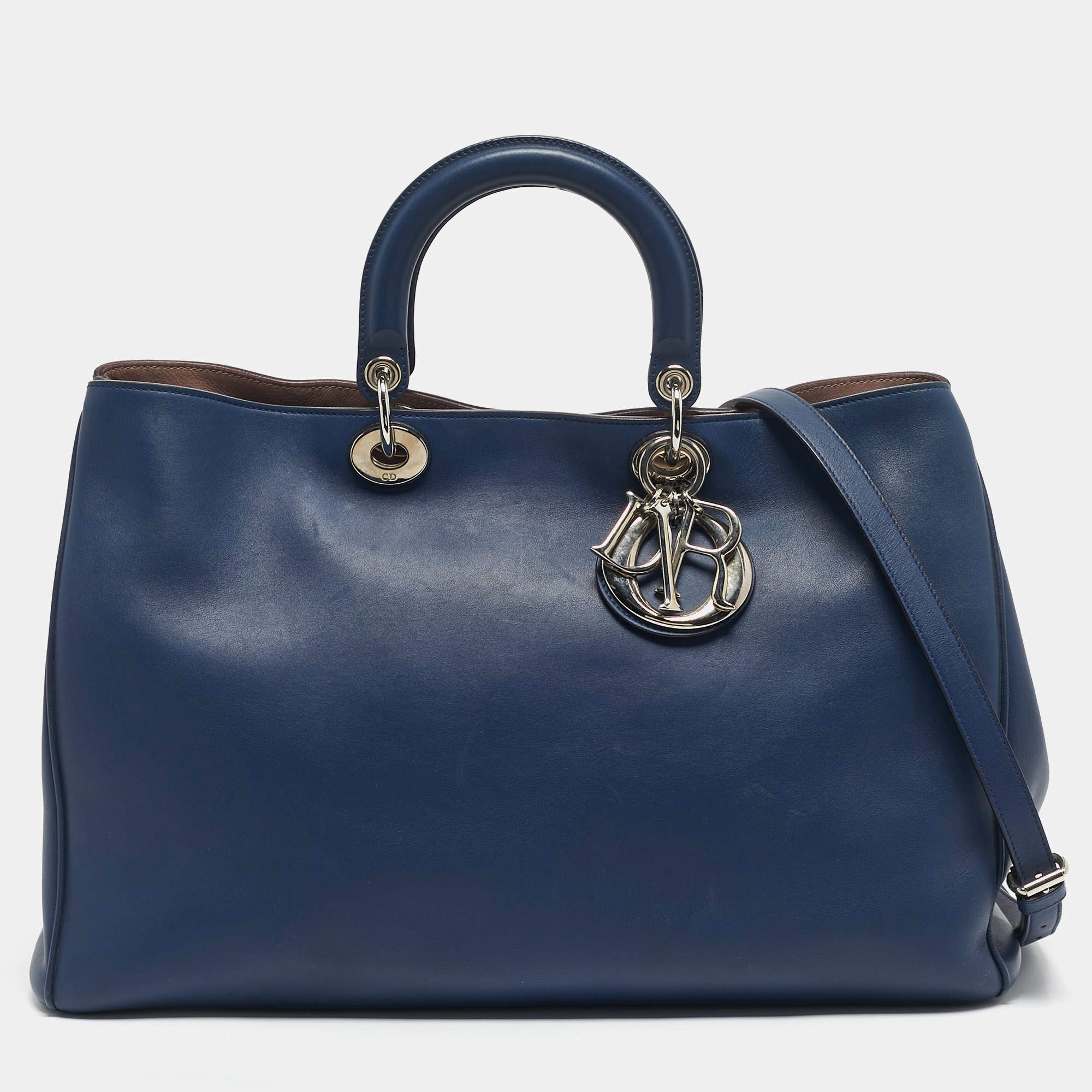 Pre Owned Dior Navy Blue Leather Extra Large Diorissimo Shopper Tote