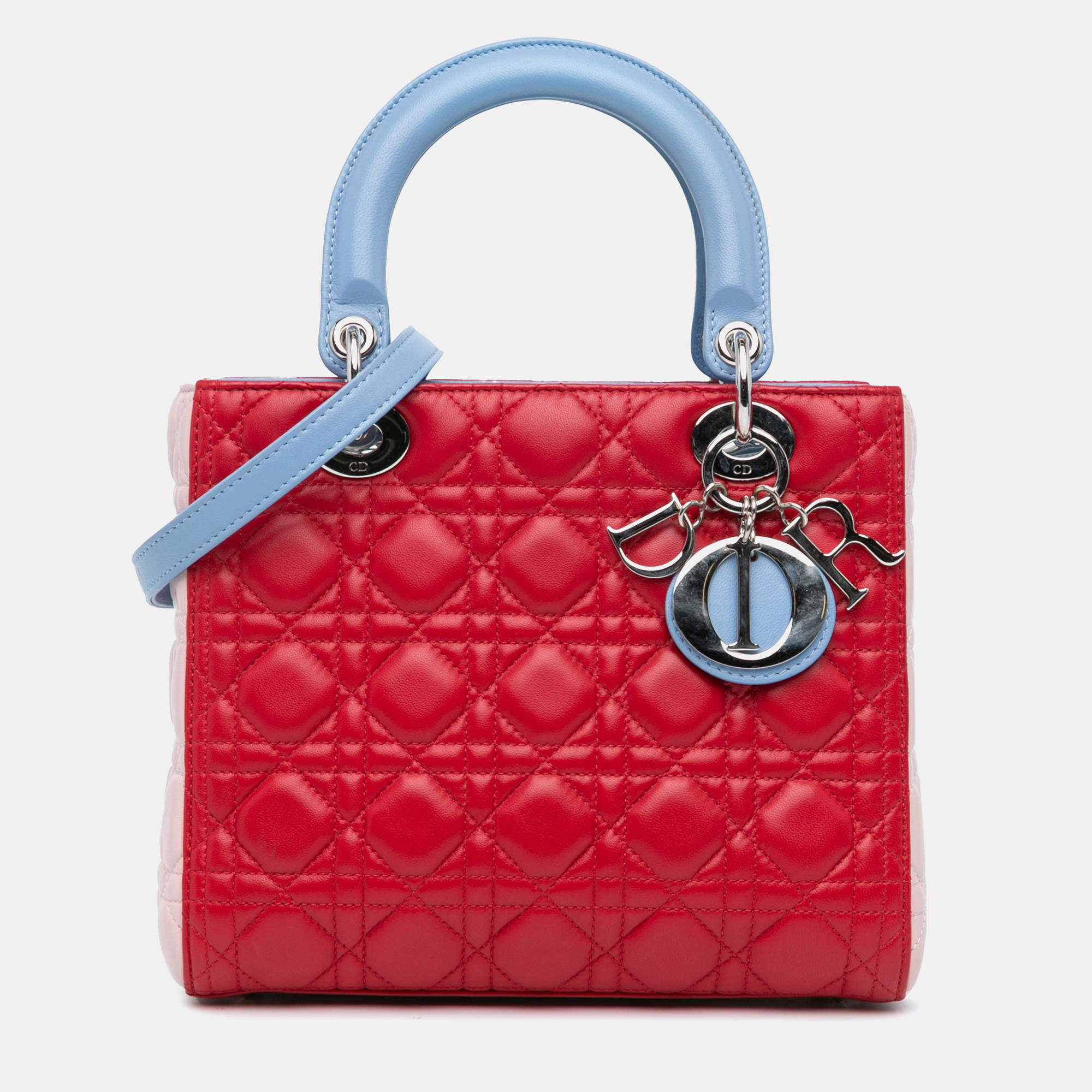 Pre Owned Dior Multicolor Medium Tricolor Lambskin Cannage Lady Dior