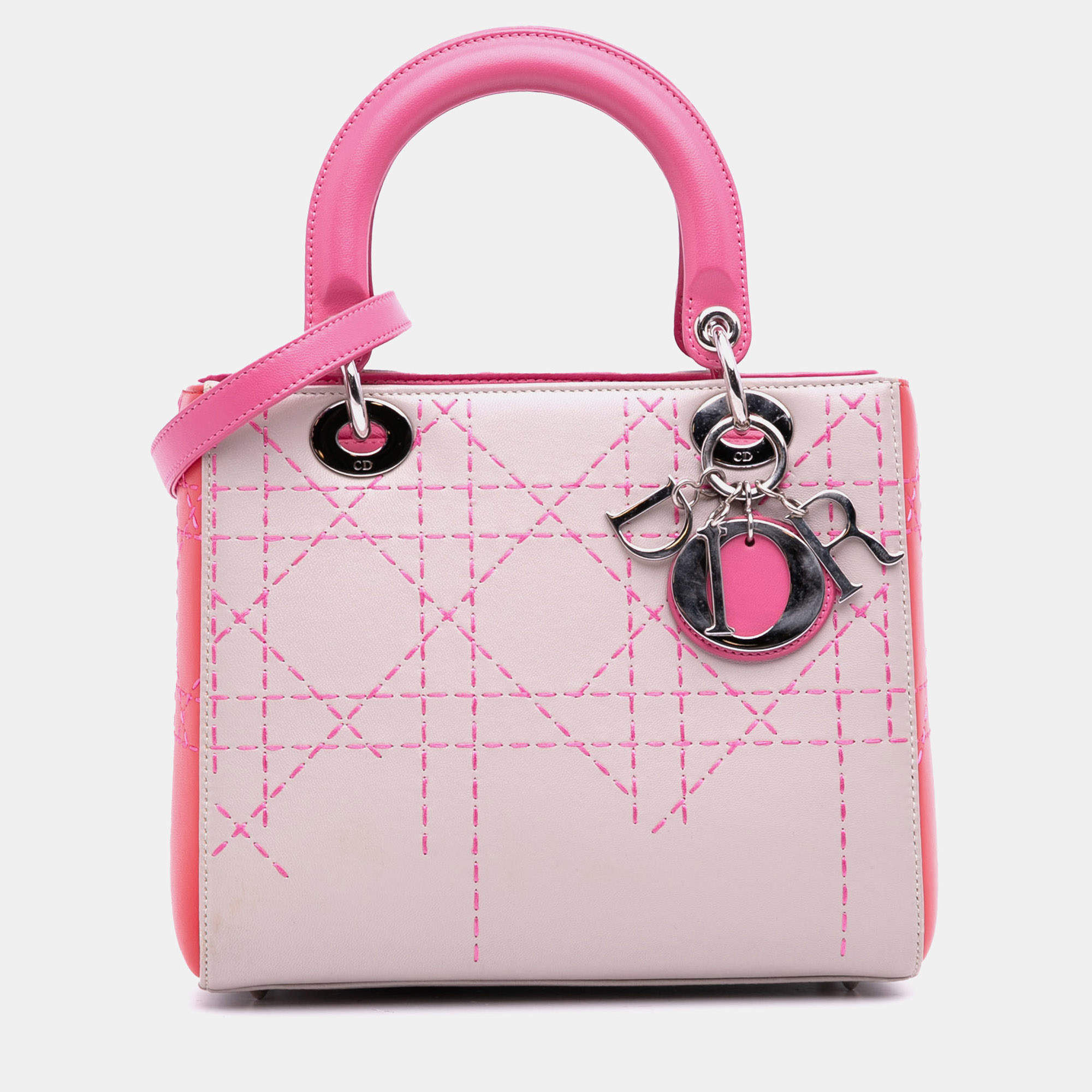 Pre Owned Dior Medium Tricolor Lambskin Macrocannage Stitched Lady Dior