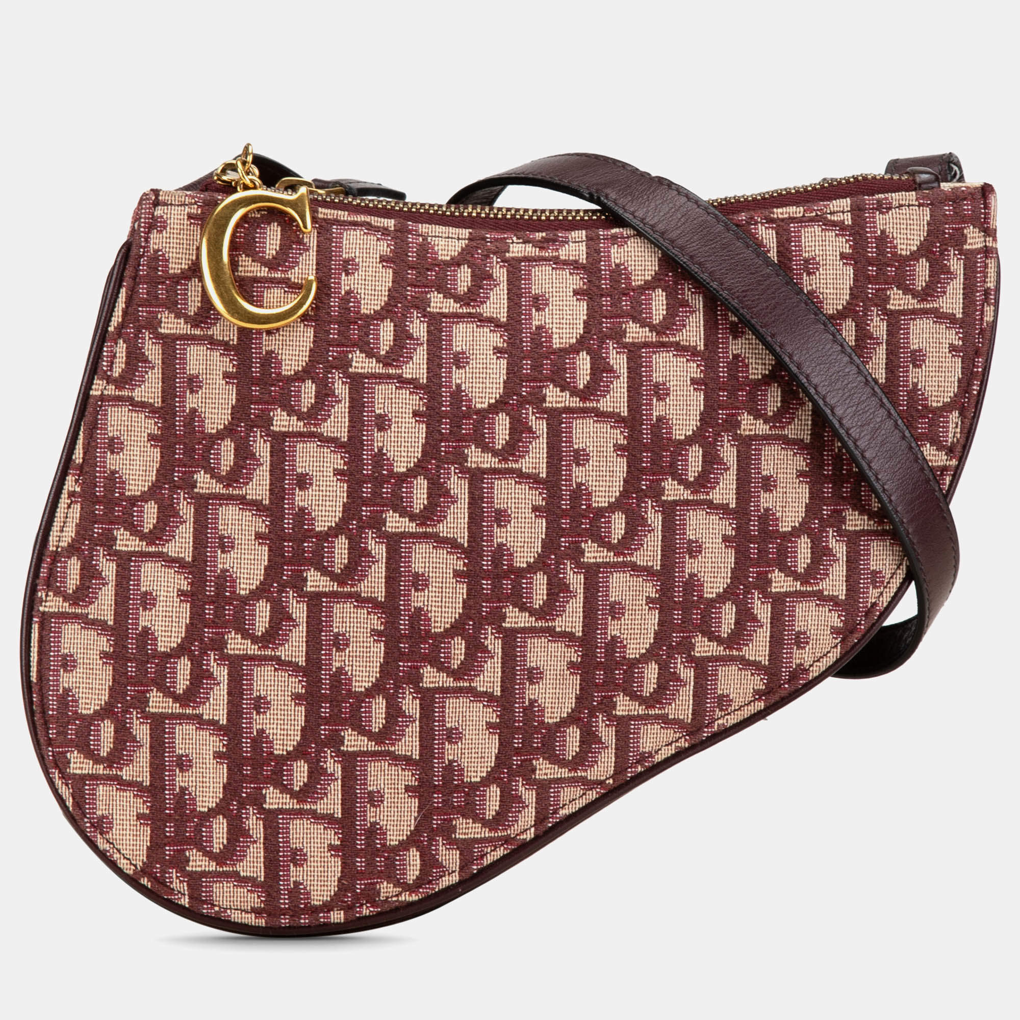 Pre Owned Dior Red Oblique Canvas Saddle Triple Zip Crossbody