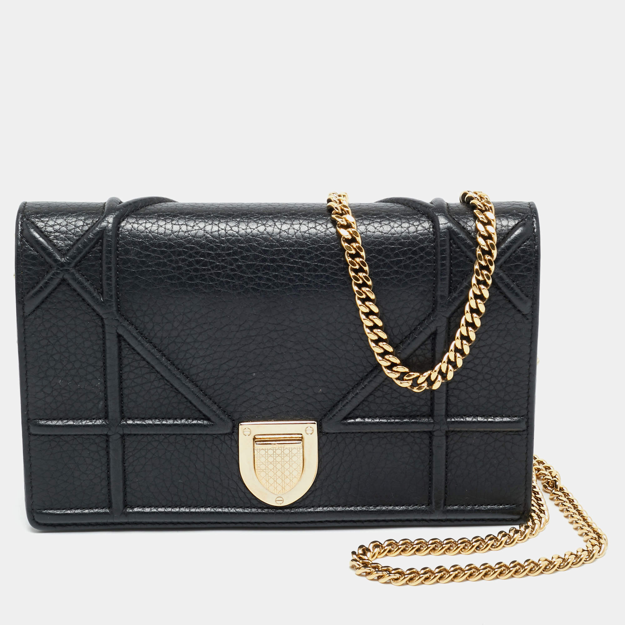 Pre Owned Dior Black Cannage Leather Diorama Wallet on Chain