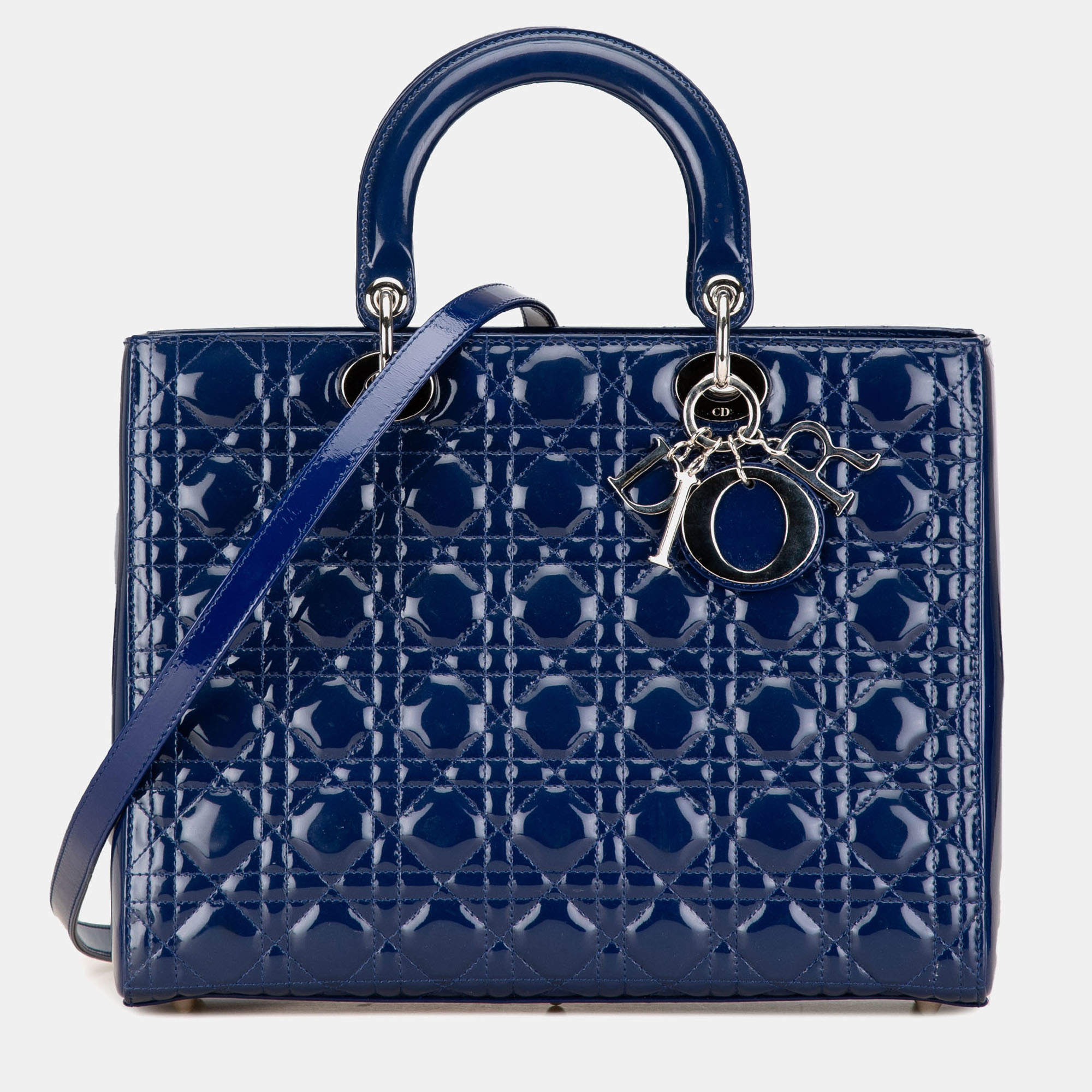 Pre Owned Dior Blue Large Patent Cannage Lady Dior