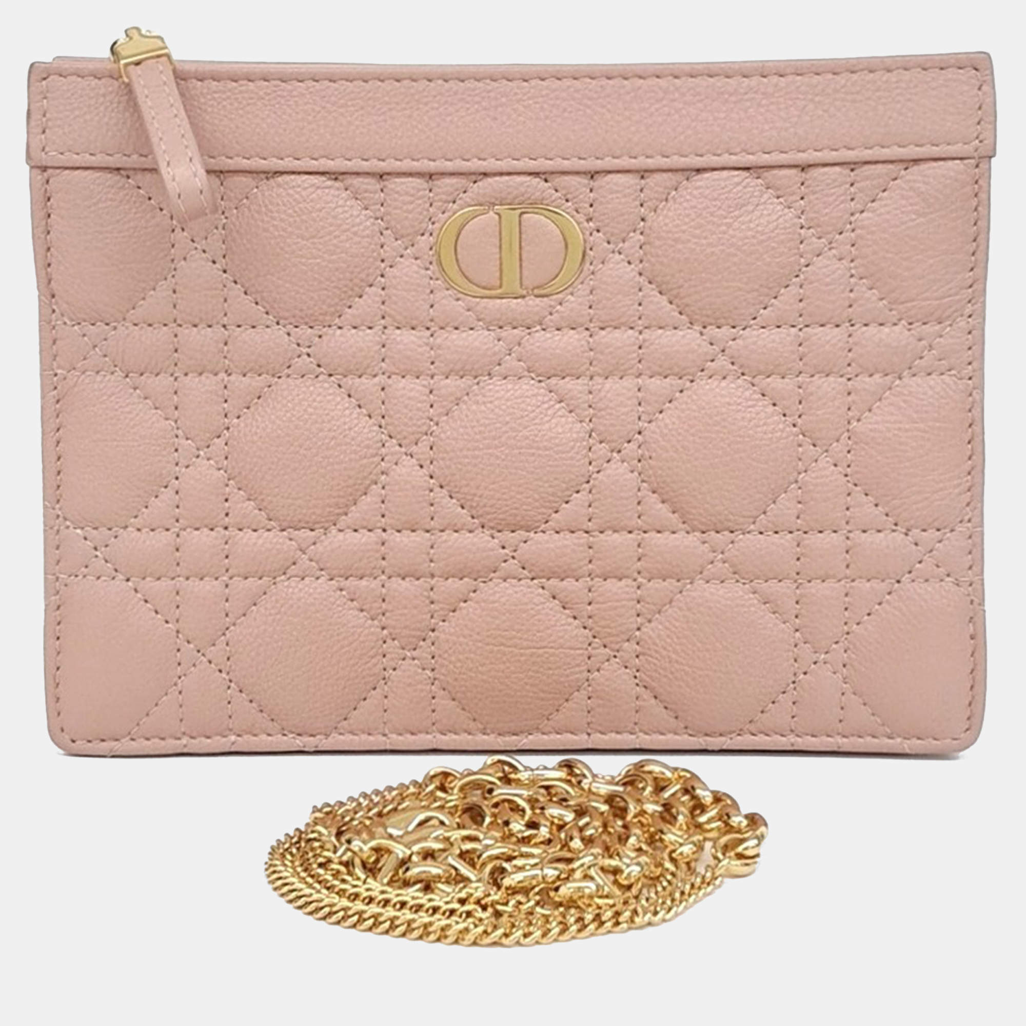 Pre Owned Dior Pink Leather Caro Chain Zipper Pouch and Crossbody Bag