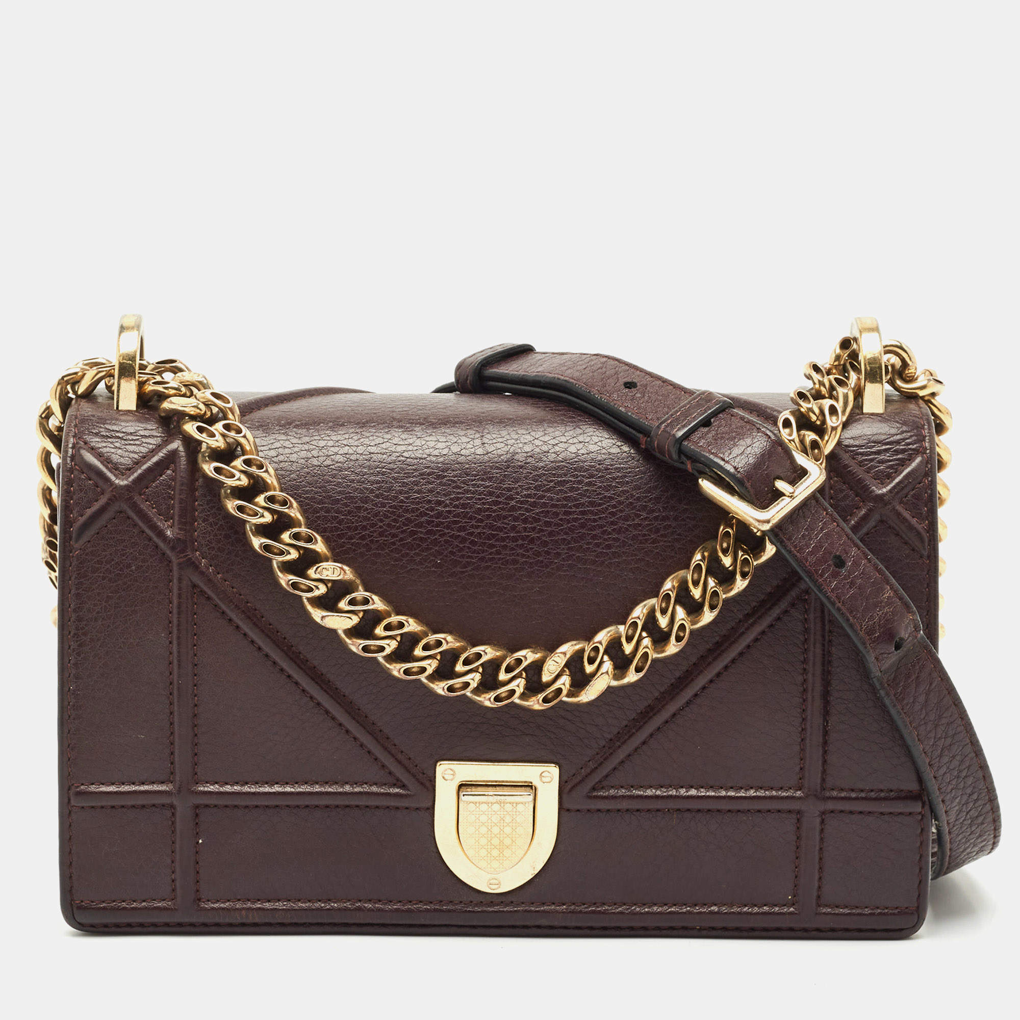Pre Owned Dior Burgundy Cannage Leather Small Diorama Flap Bag