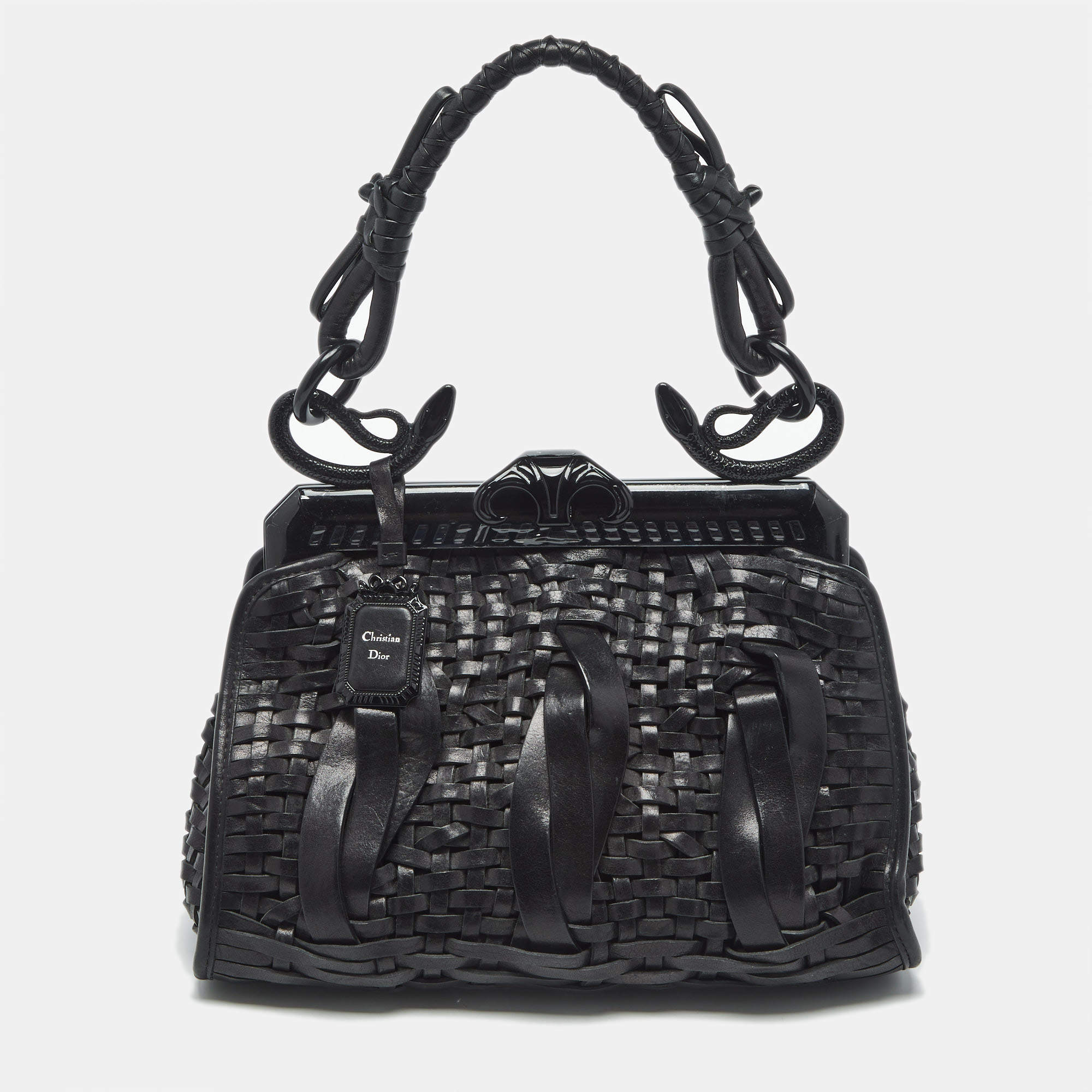 Pre Owned Dior Black Woven Leather Limited Edition 1565 Samourai Frame Bag