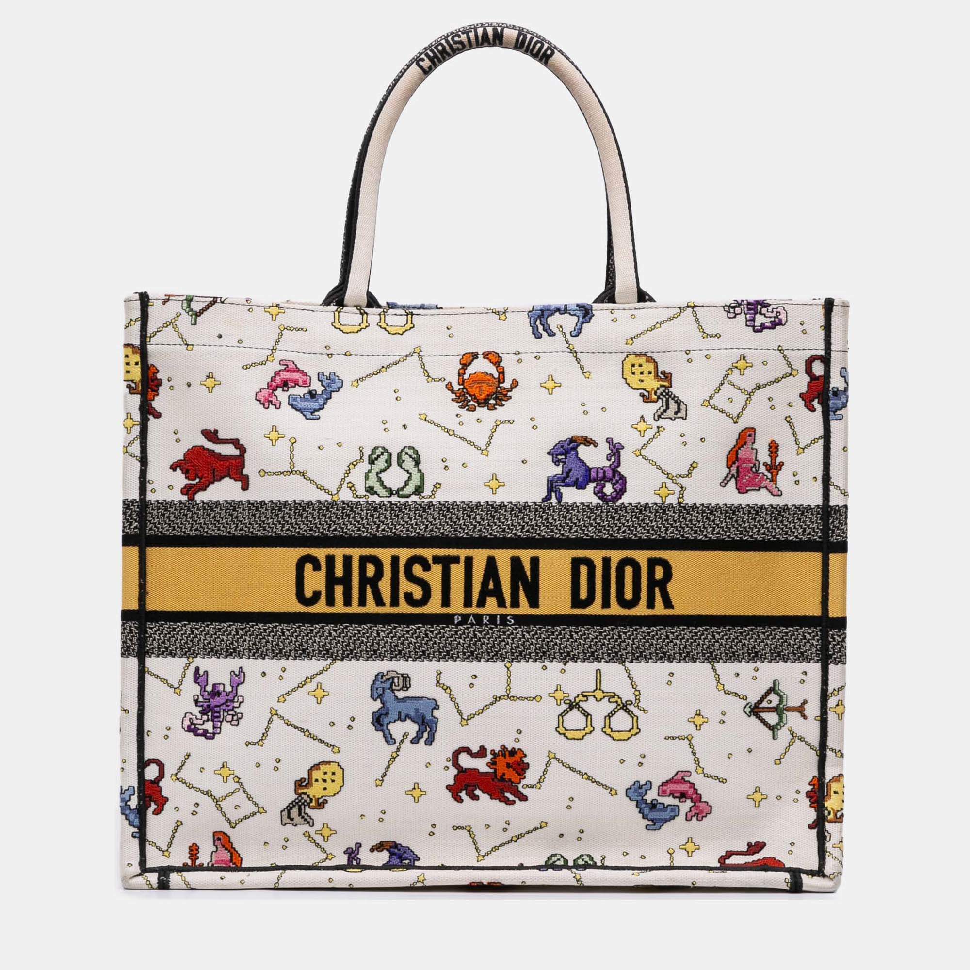 Pre Owned Dior White Large Zodiac Pixel Zodiac Book Tote